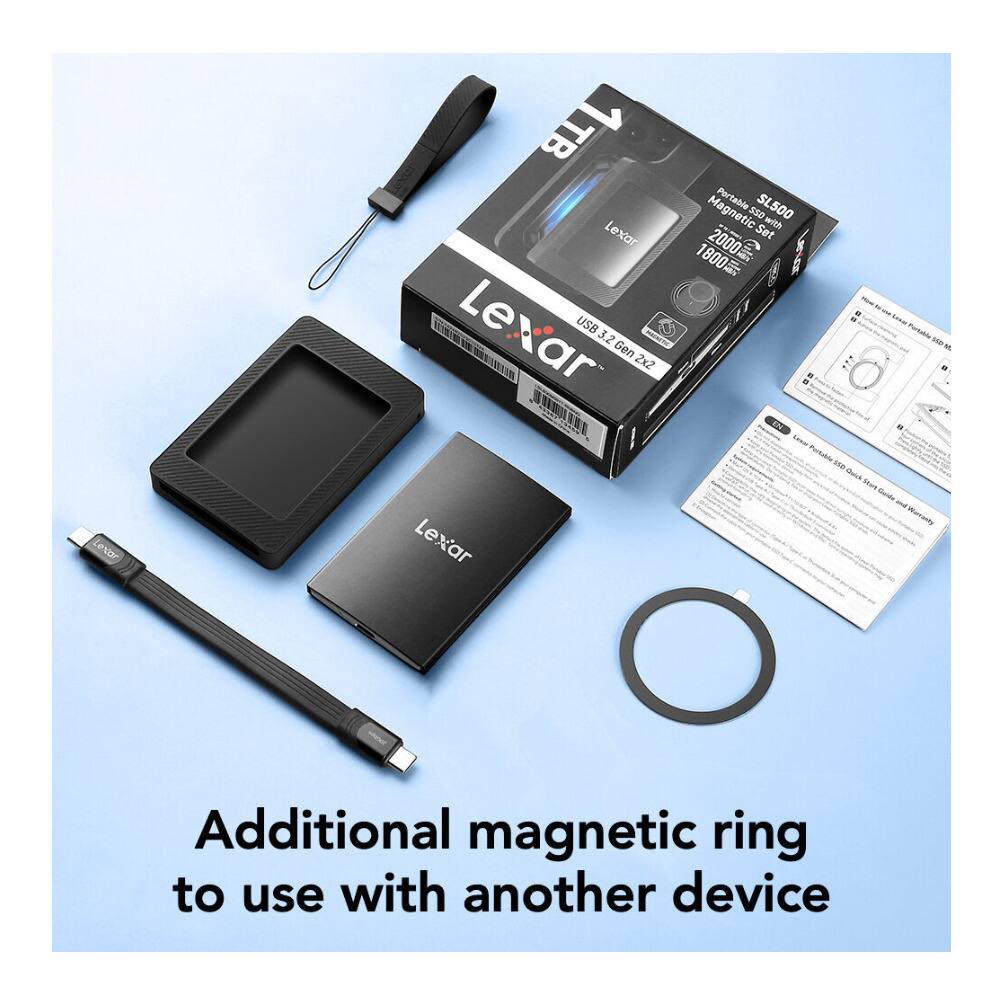 Lexar USB 3.2 Gen 2x2 Magnetic Portable SL500 1TB - Soe Portable - Ge Portable - Additional magnetic ring to use with another device