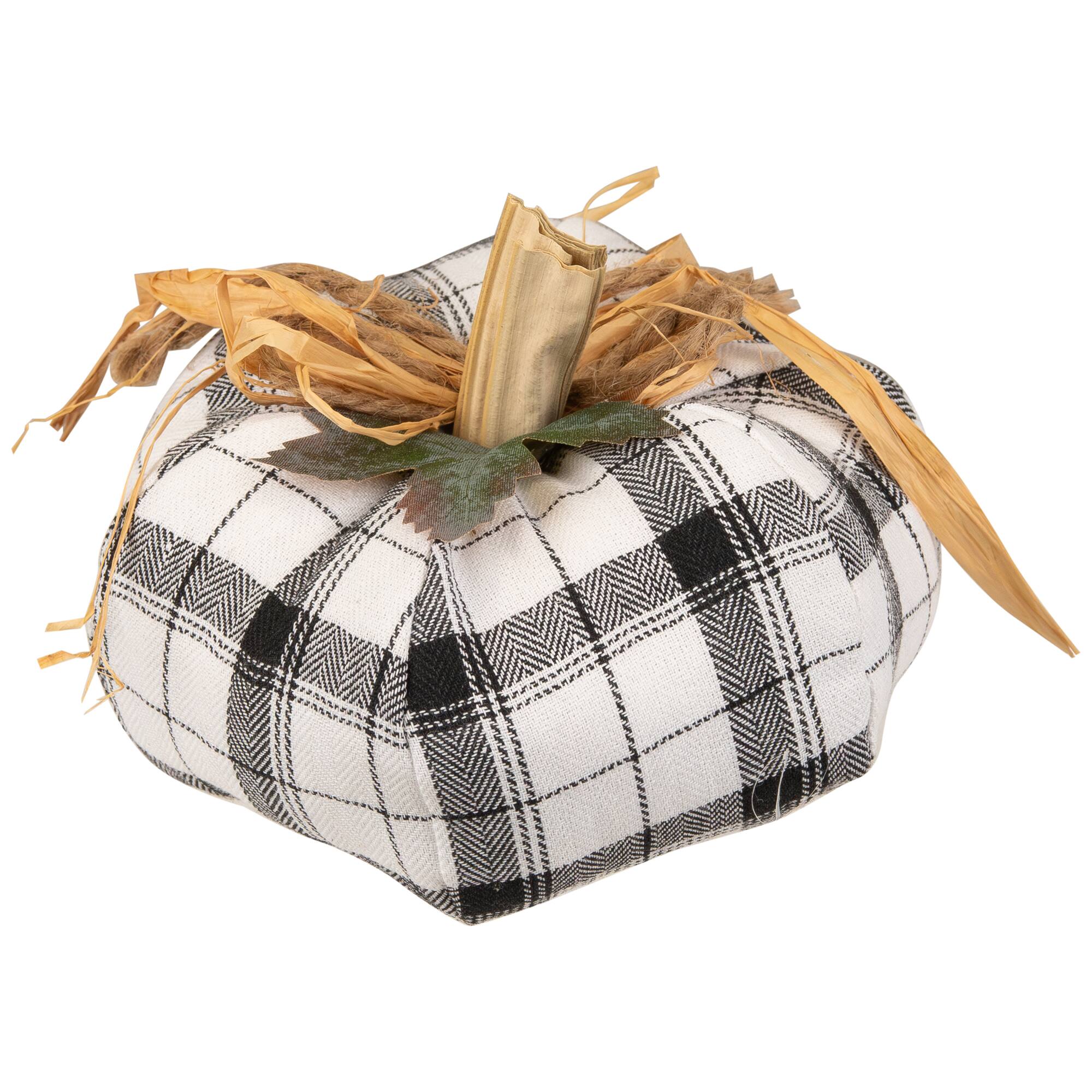 Alt View 2. Northlight - Plush Plaid and Jute Pumpkin Fall Harvest Decoration - 6.5" - White and Black - White.