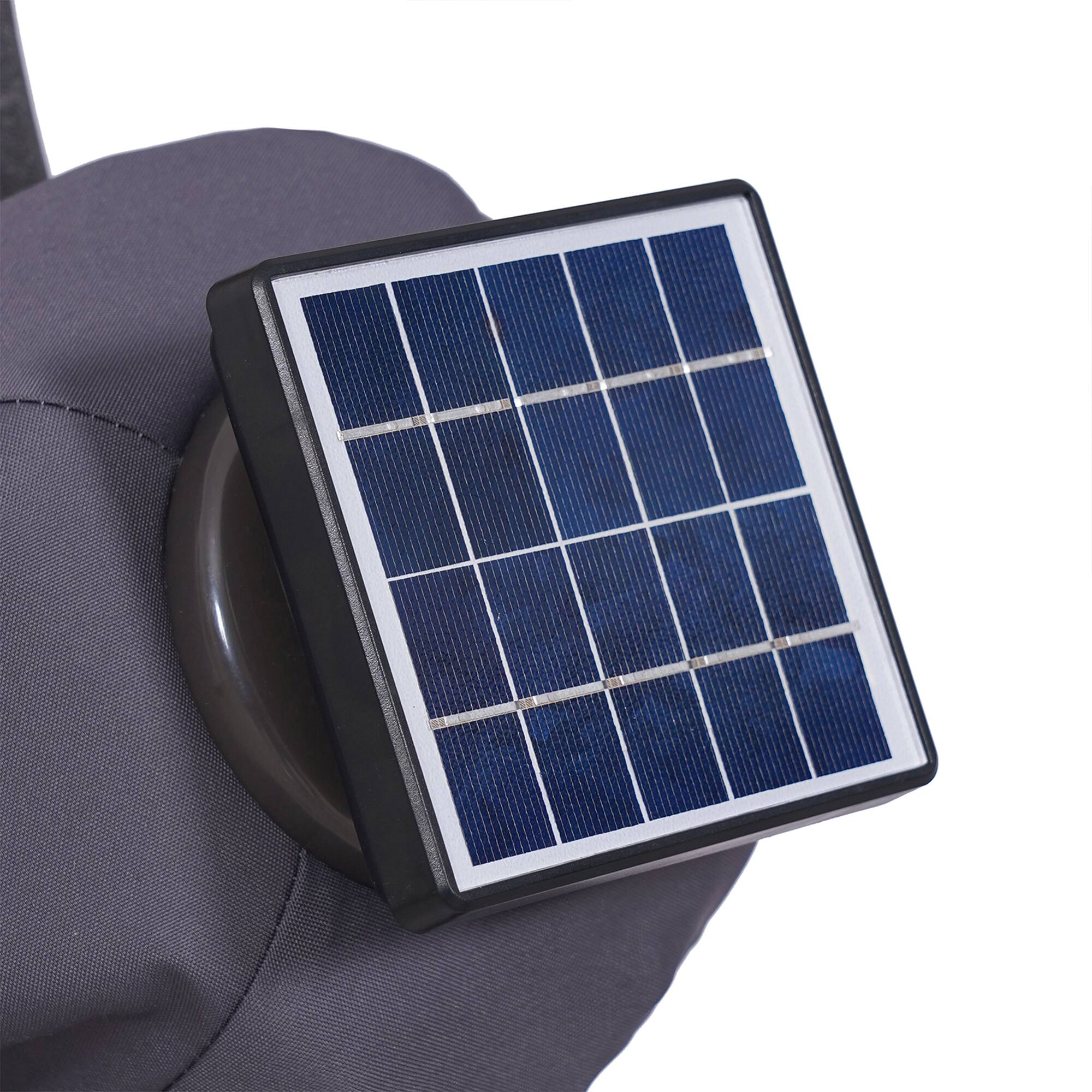 Alt View 4. Vaczon - 8ft Patio Market Umbrella with Solar LED and Base with Crank for Pool Beach Deck Backyard Light - Gray.