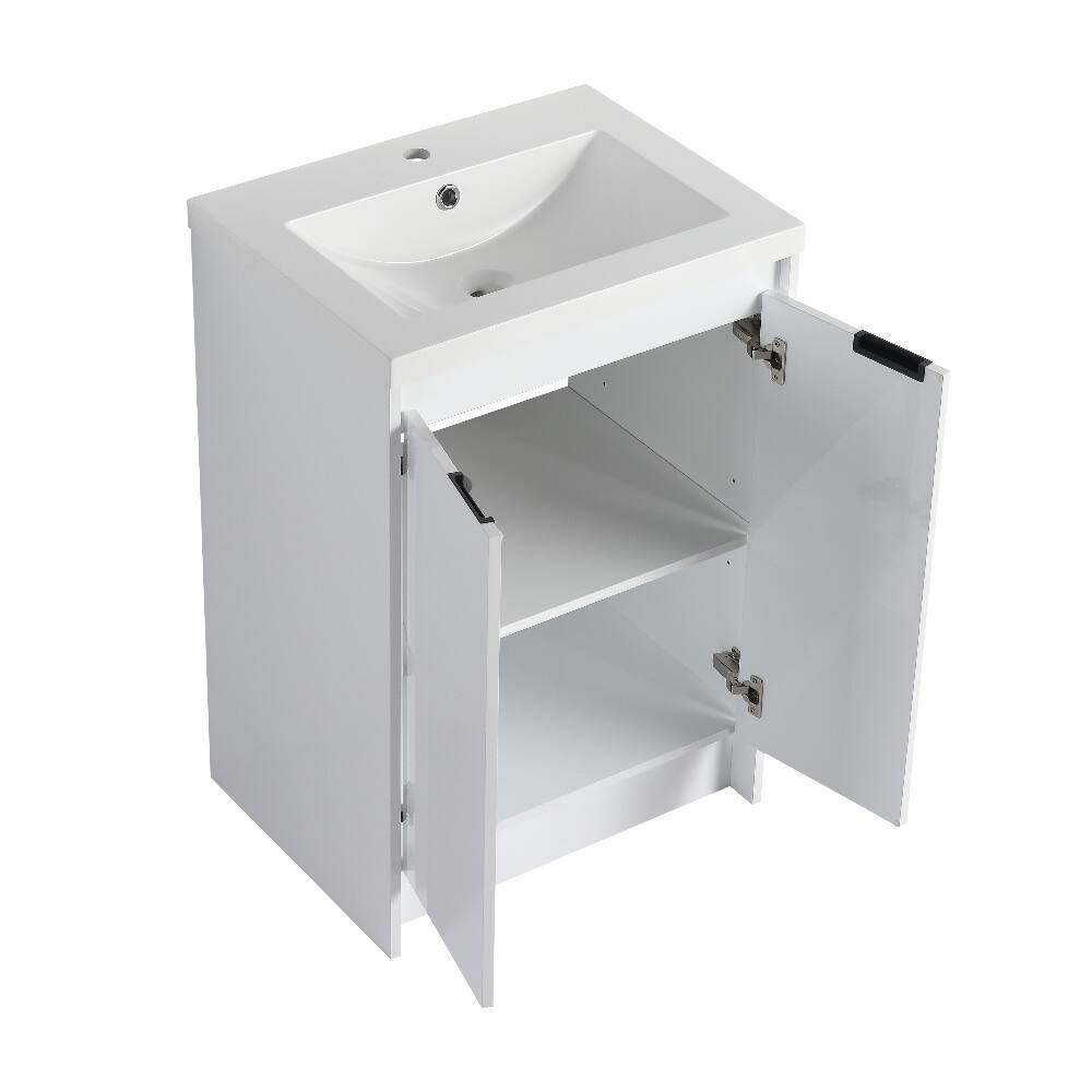 Alt View 9. Loheer - Loheer 24 inch freestanding bathroom vanity with resin sink, glossy white - Glossy White.
