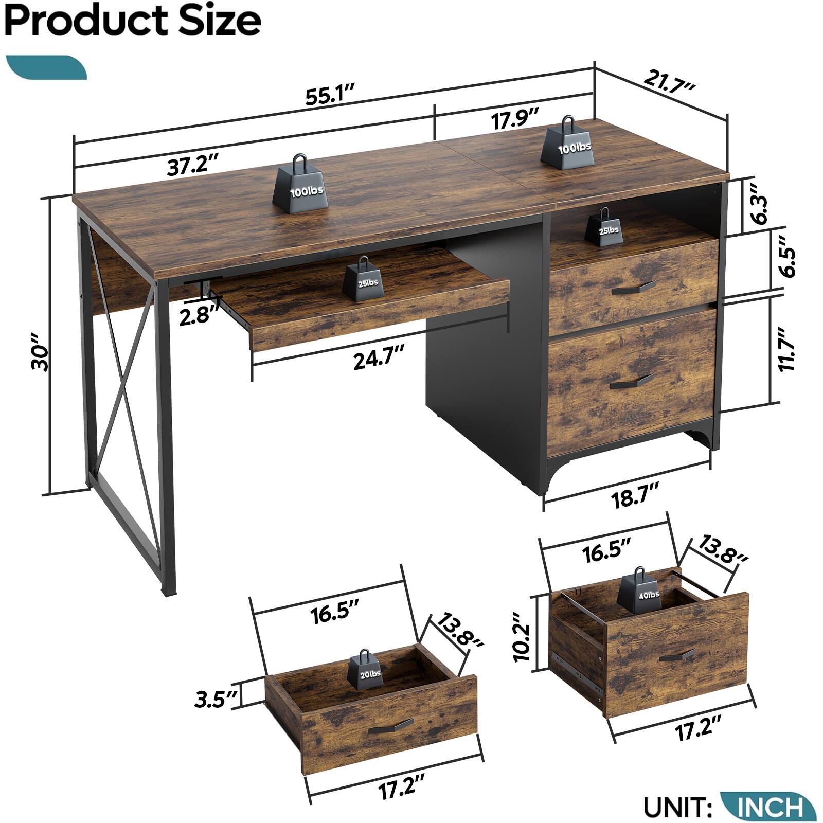 Product Size

- Length: 55.1"
- Width: 37.2"
- Height: 30"
- Drawer 1: 24.7" (Width) x 2.8" (Depth) x 6.3" (Height)
- Drawer 2: 21.7" (Width) x 2.8" (Depth) x 6.5" (Height)
- Drawer 3: 17.9" (Width) x 2.8" (Depth) x 11.7" (Height)
- Drawer 4: 17.2" (Width) x 10.2" (Depth) x 3.5" (Height)
- Drawer 5: 18.7" (Width) x 13.8" (Depth) x 16.5" (Height)
- Drawer 6: 17.2" (Width) x 13.8" (Depth) x 16.5" (Height)
- Drawer 7: 17.2" (Width) x 13.8" (Depth) x 16.5