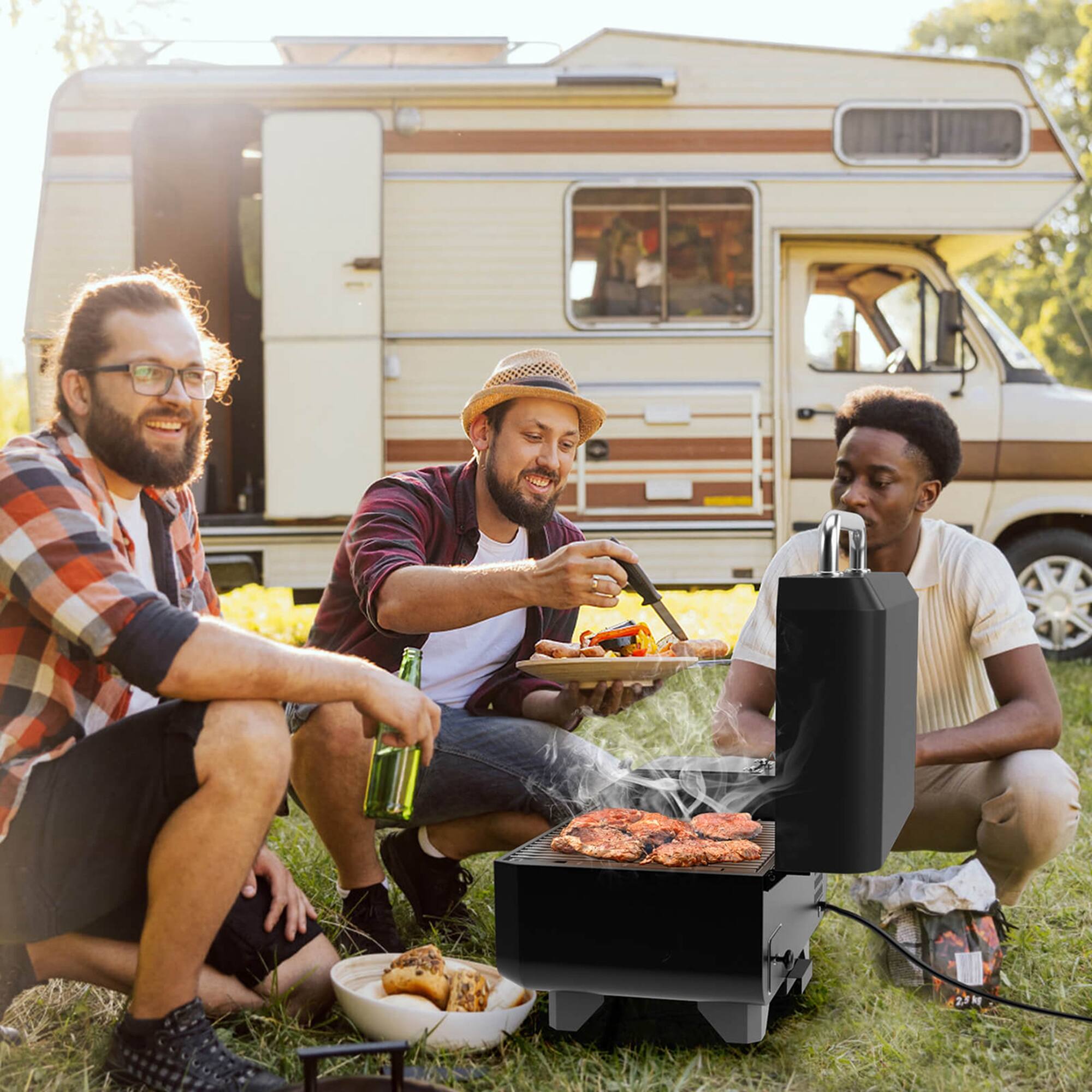 Left. Costway - 8-in-1 Portable Pellet Grill with Digital Control Meat Probe Detachable Ash Pan Black - Black.