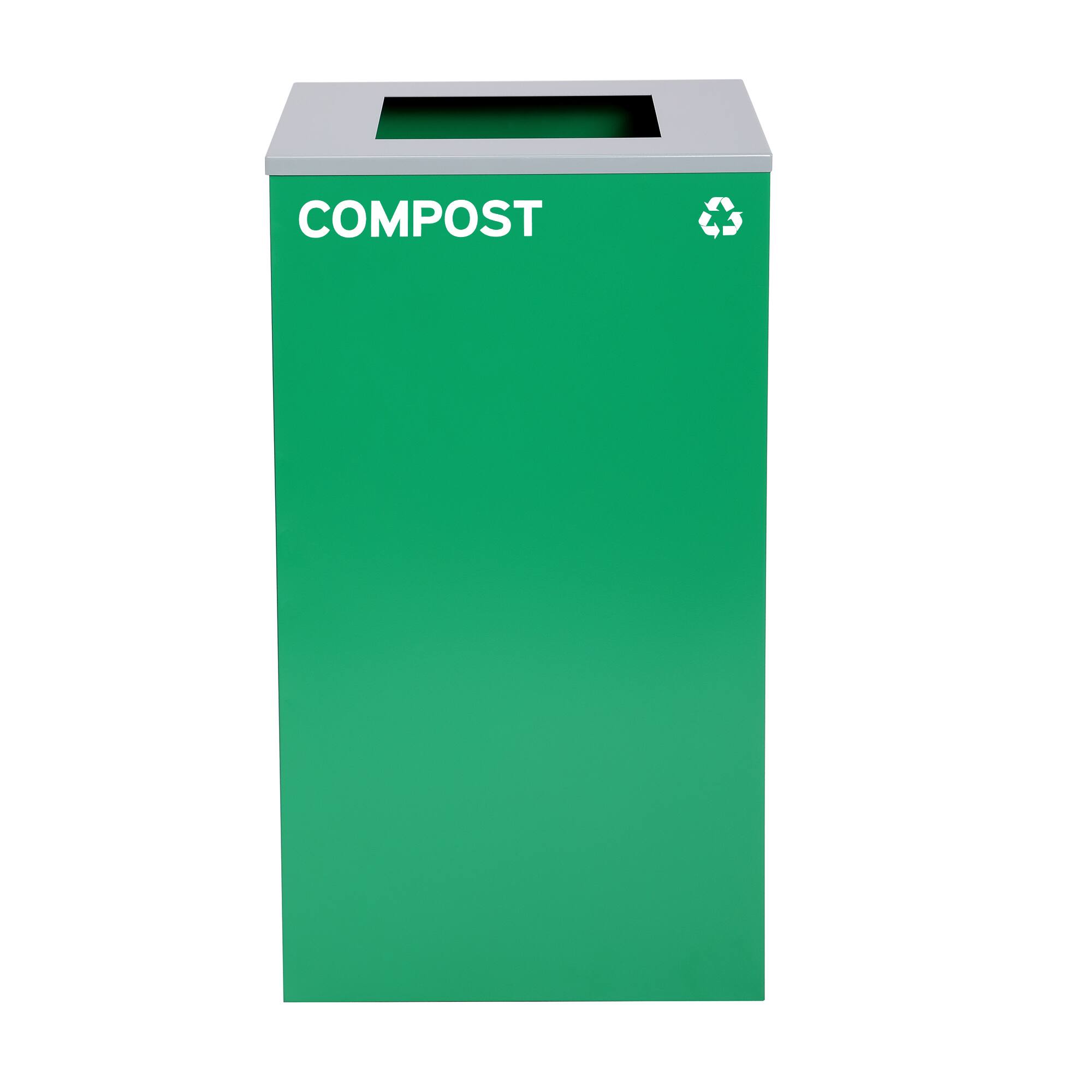 Left. Alpine Industries - 29 Gallon Steel Trash Can Compost Bin with Square Lid - Green.