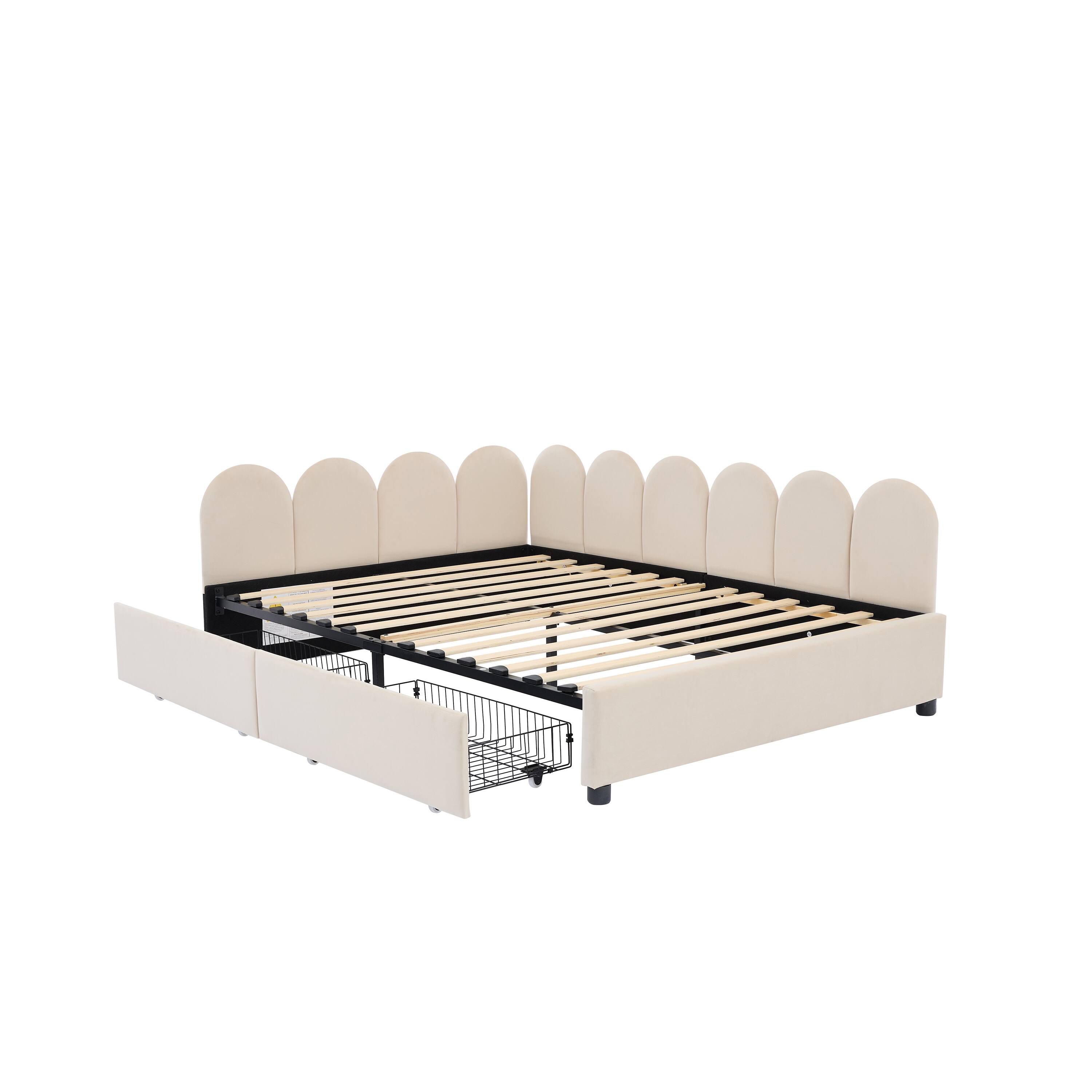 Back. Tiramisubest - Full Size Upholstered Daybed with 2 Drawers, Velvet Sofabed with Soft Fabric Headboard, No Box-spring Needed, Beige - Beige.