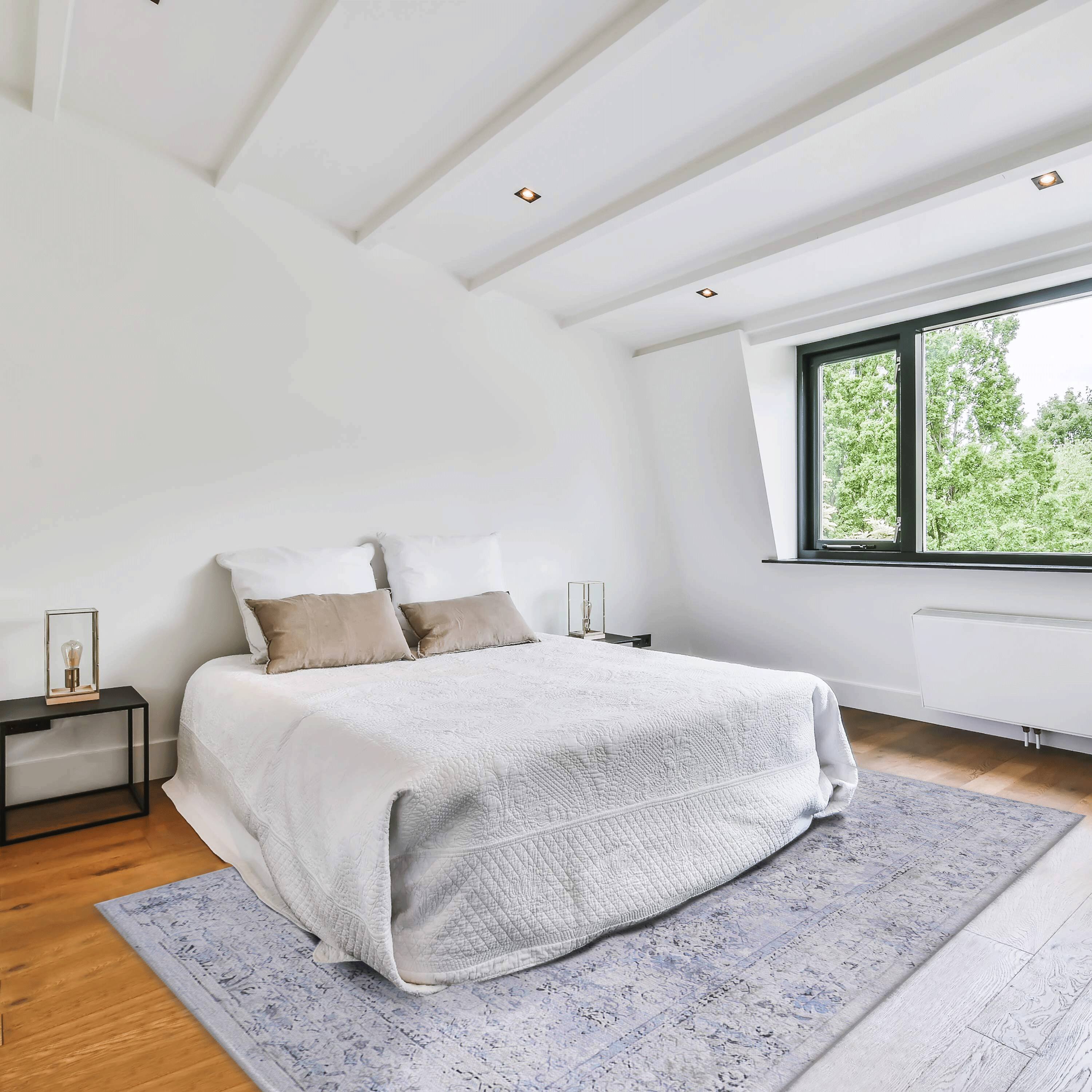 Left. TinyHomie - 8x10 FT Area Rug Washable Rug Low-Pile Non-Slip Non-Shedding Foldable Kid and Pet Friendly - Blue and Cream.