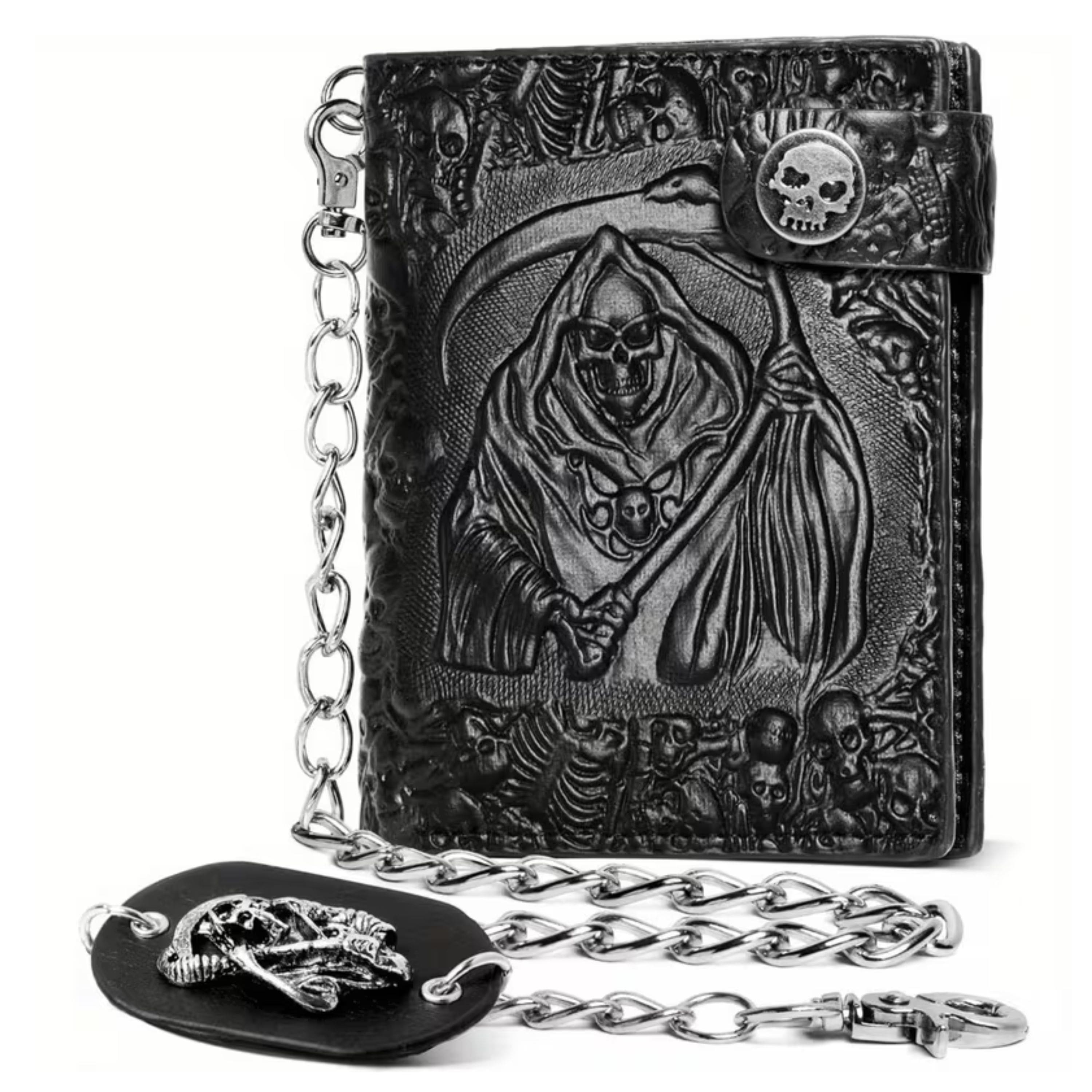 Kitcheniva - PU Leather Gothic Reaper Wallet with Chain - Black