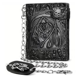 Kitcheniva - PU Leather Gothic Reaper Wallet with Chain - Black