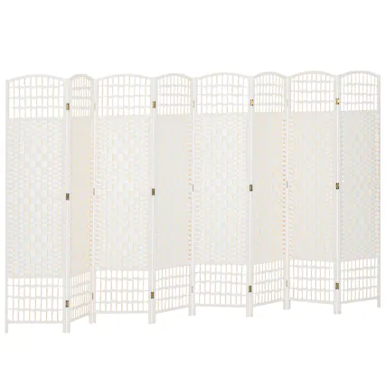 Front. Homcom - 8 Panel Room Divider, Folding Privacy Screen, 5.6' Room Separator, Wave Fiber Freestanding Partition Wall Divider, White - white.