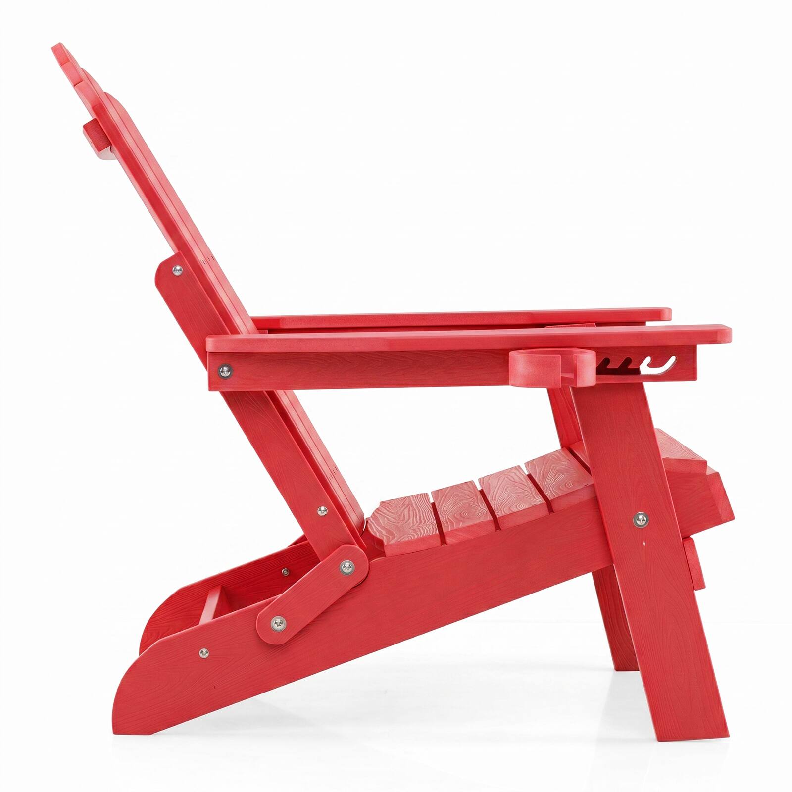 Alt View 9. Gymax - Gymax Folding Adirondack Chair w/5-Level Backrest Wooden Textured for Lawn Poolside Red - Red.