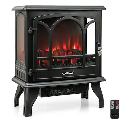 Front. Costway - Costway 23" Freestanding Electric Fireplace Heater Stove W/ Realistic Flame Effect 1400W - Black.