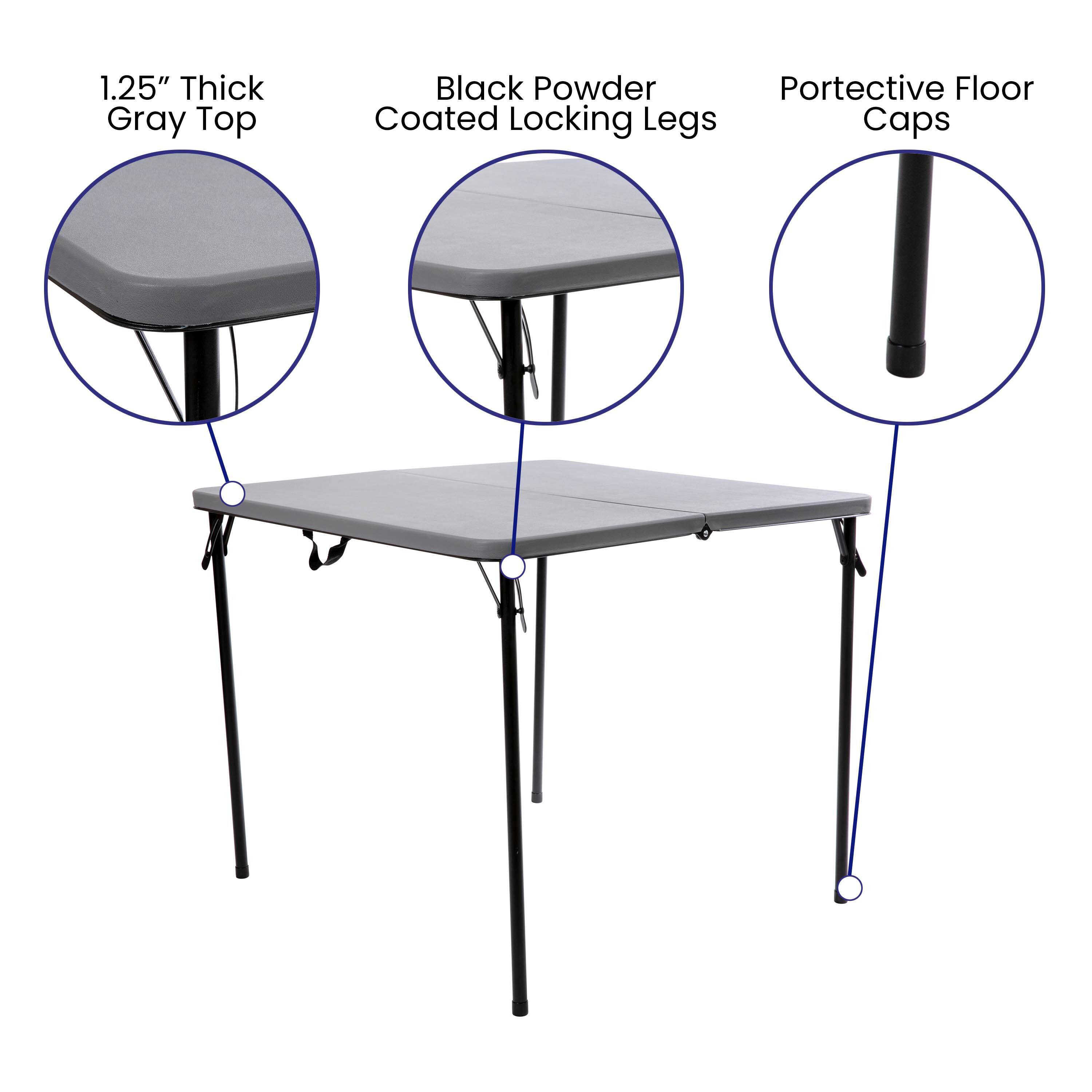 1.25" Thick Gray Top  
Black Powder Coated Locking Legs  
Protective Floor Caps