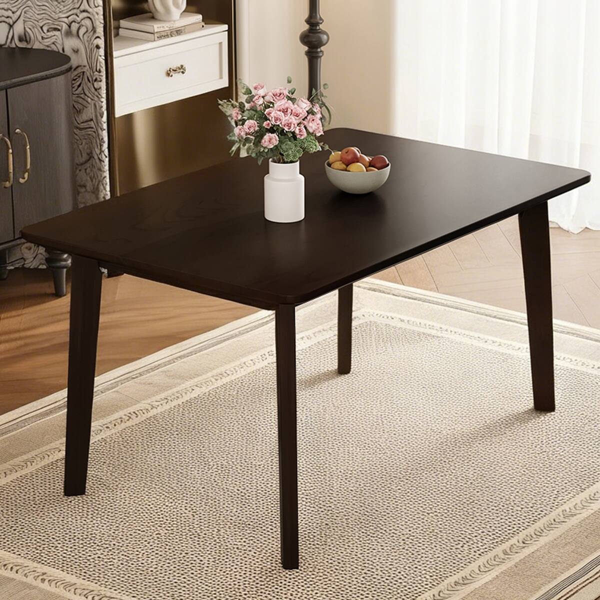 Back. Loheer - Loheer 5 Piece Dining Set for 4, Espresso Farmhouse Table with Upholstered Chairs - Espresso.