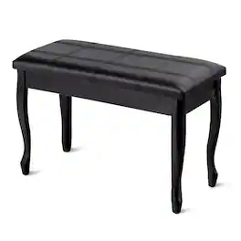 Costway - PU Leather Solid Wood Piano Bench Padded Double Duet Keyboard Seat Storage - Black