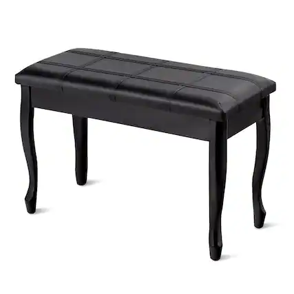 Front. Costway - Costway PU Leather Solid Wood Piano Bench Padded Double Duet Keyboard Seat Storage - Black.