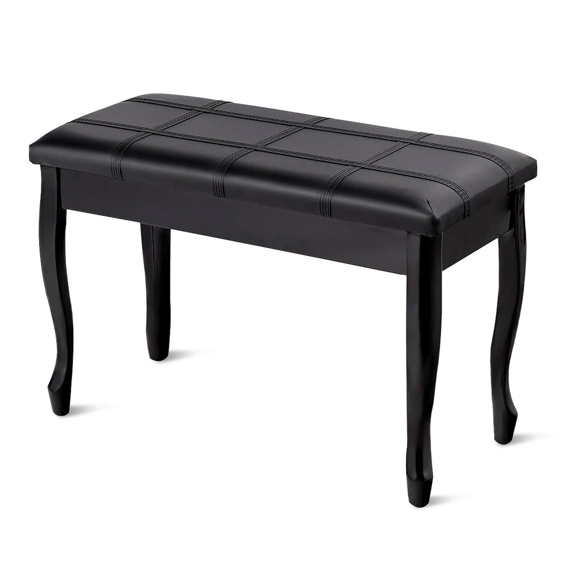 Costway - PU Leather Solid Wood Piano Bench Padded Double Duet Keyboard Seat Storage - Black