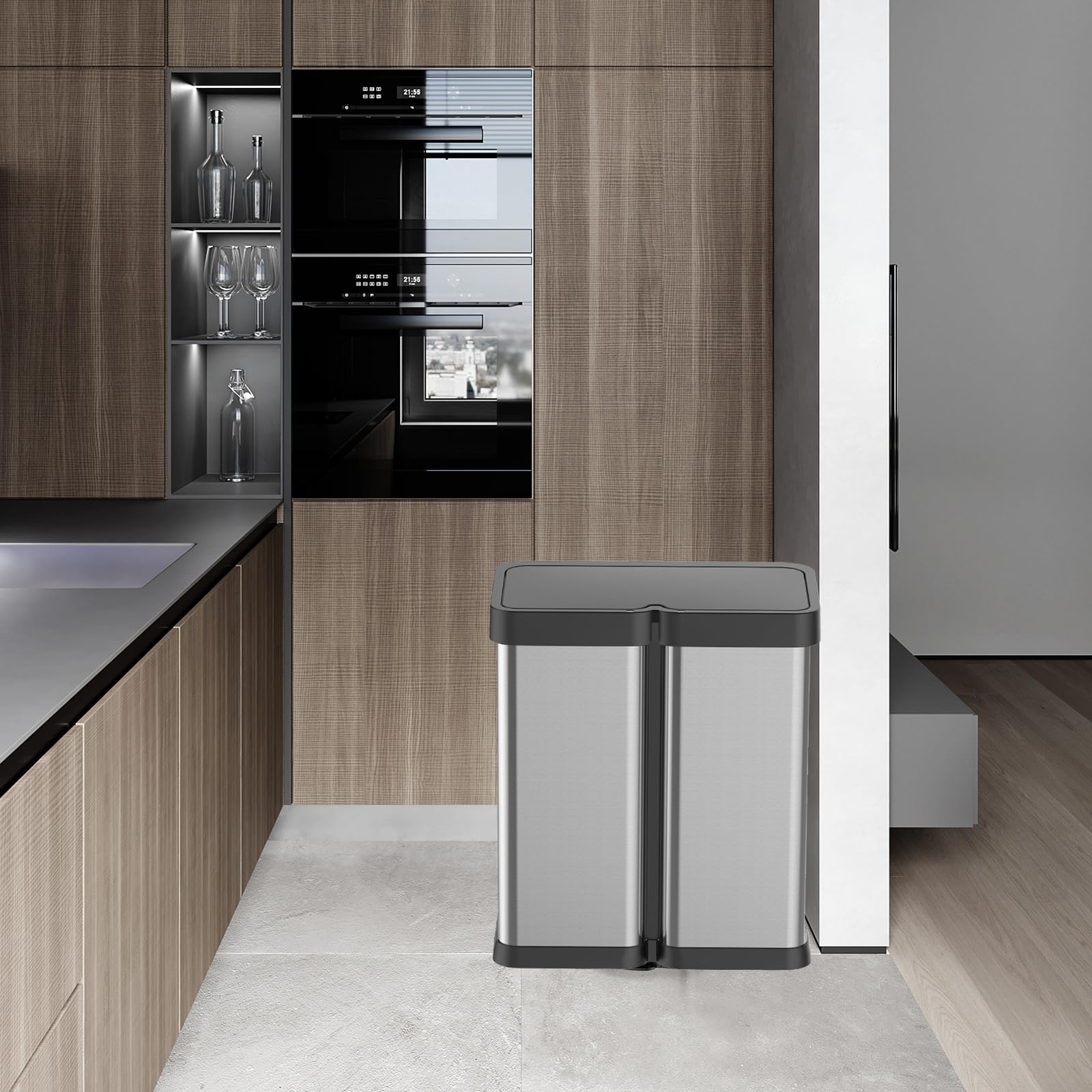 Alt View 3. Acekool - Automatic Trash Can, Touchless Stainless Steel Wastebasket, Smart Motion Sensor Rubbish Can.