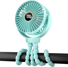 PRIMEPLUS - Portable Stroller Fan – 3-Speed, 360° Rotating Head, 2000mAh, Flexible Tripod Clip for Bike Treadmill Car Seat Wagon - Aqua