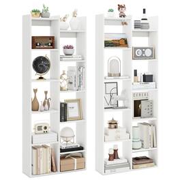Gymax - 2PCS 11-Tier Bookcase w/ Anti-Tipping Kits Wood Display Shelf Tree-Shaped - White