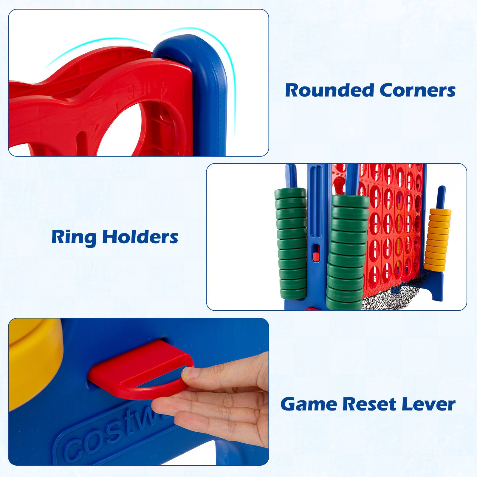 - Rounded Corners
- Ring Holders
- Game Reset Lever