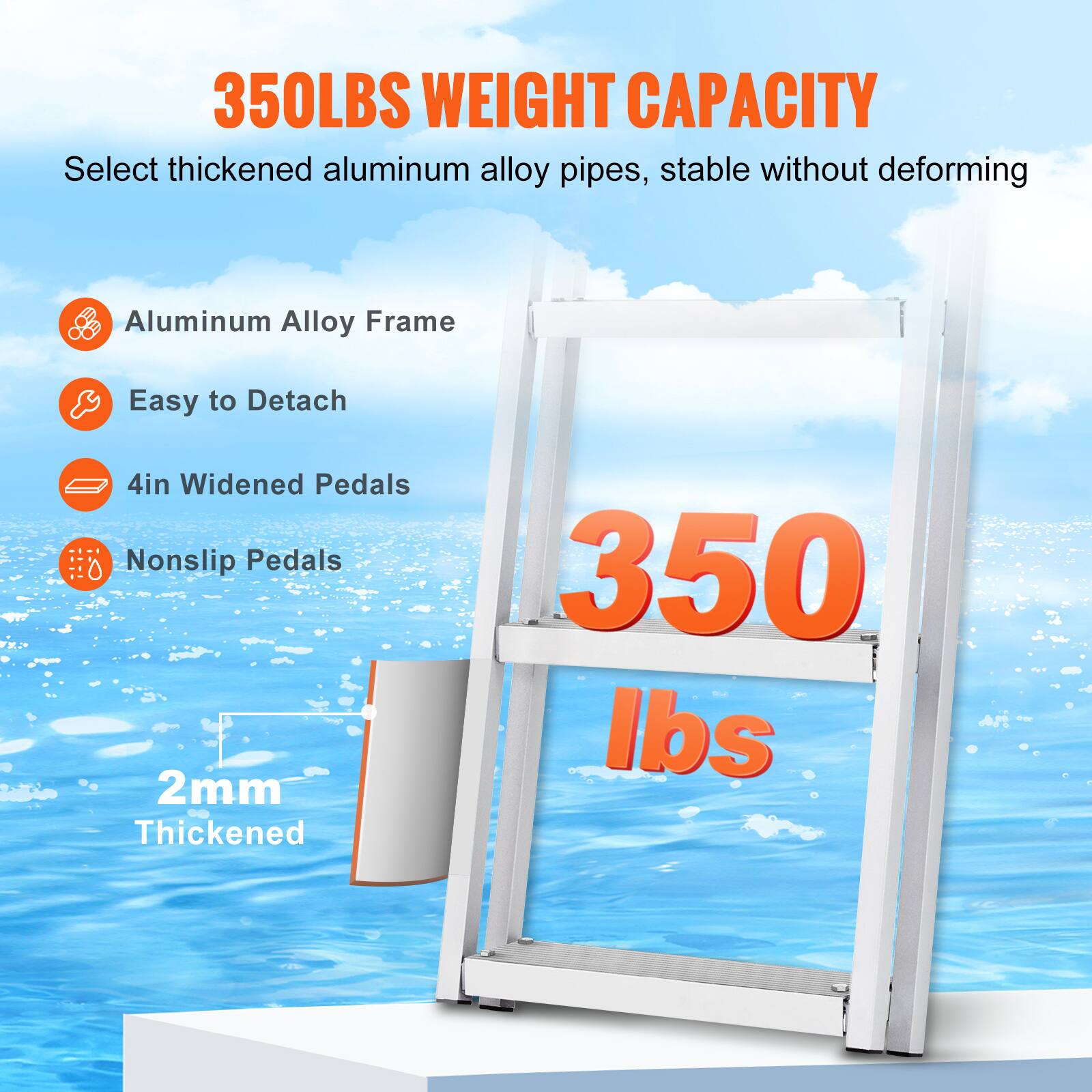 350LBS WEIGHT CAPACITY  
Select thickened aluminum alloy pipes, stable without deforming  
Aluminum Alloy Frame  
Easy to Detach  
4in Widened Pedals  
Nonslip Pedals  
2mm Thickened  
350 lbs