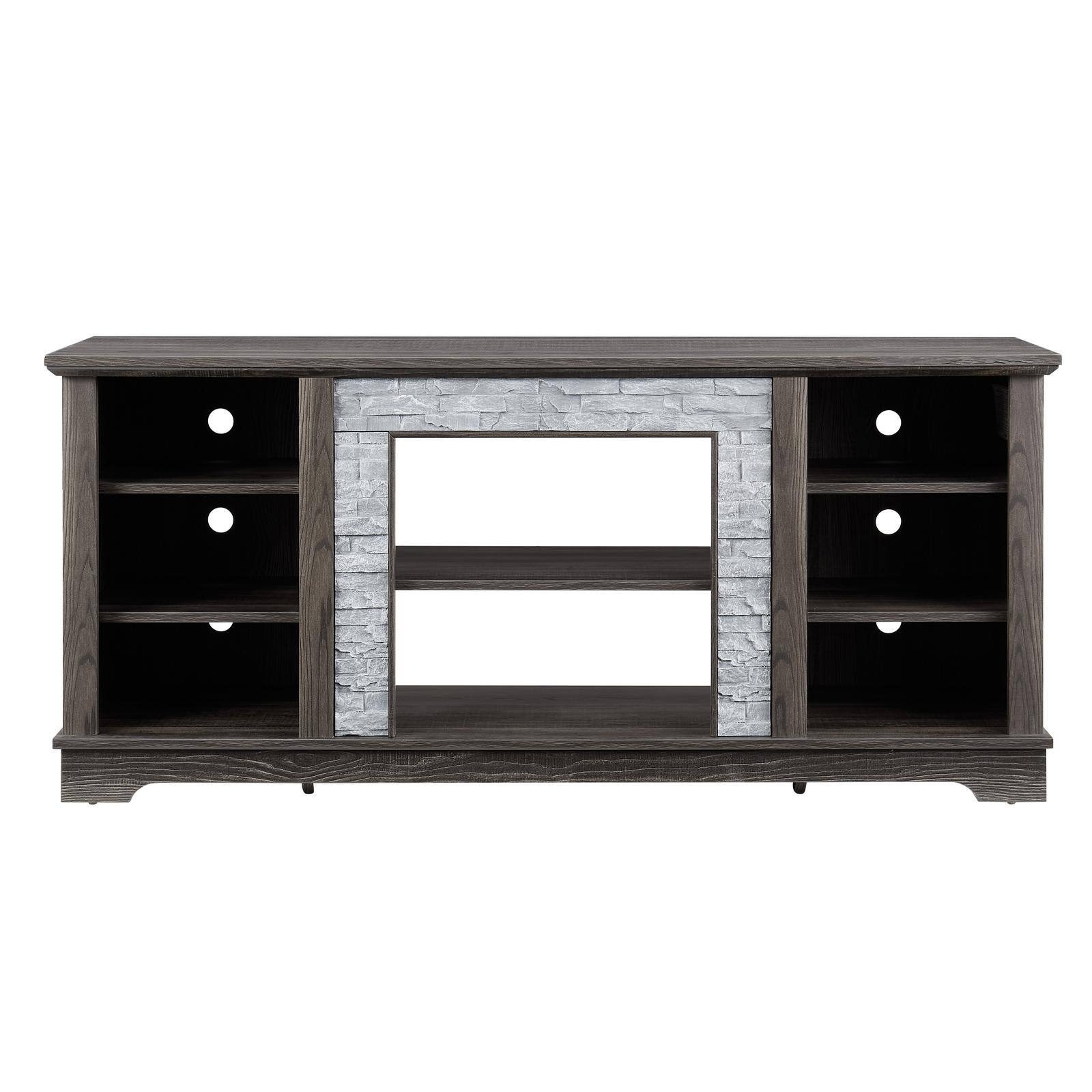 Angle. Spaco - Spaco Stone TV Stand for 65 Inch TVs, Faux Stacked Stone Mantel, Modern Console with Open Storage, for Living Room - Grey.