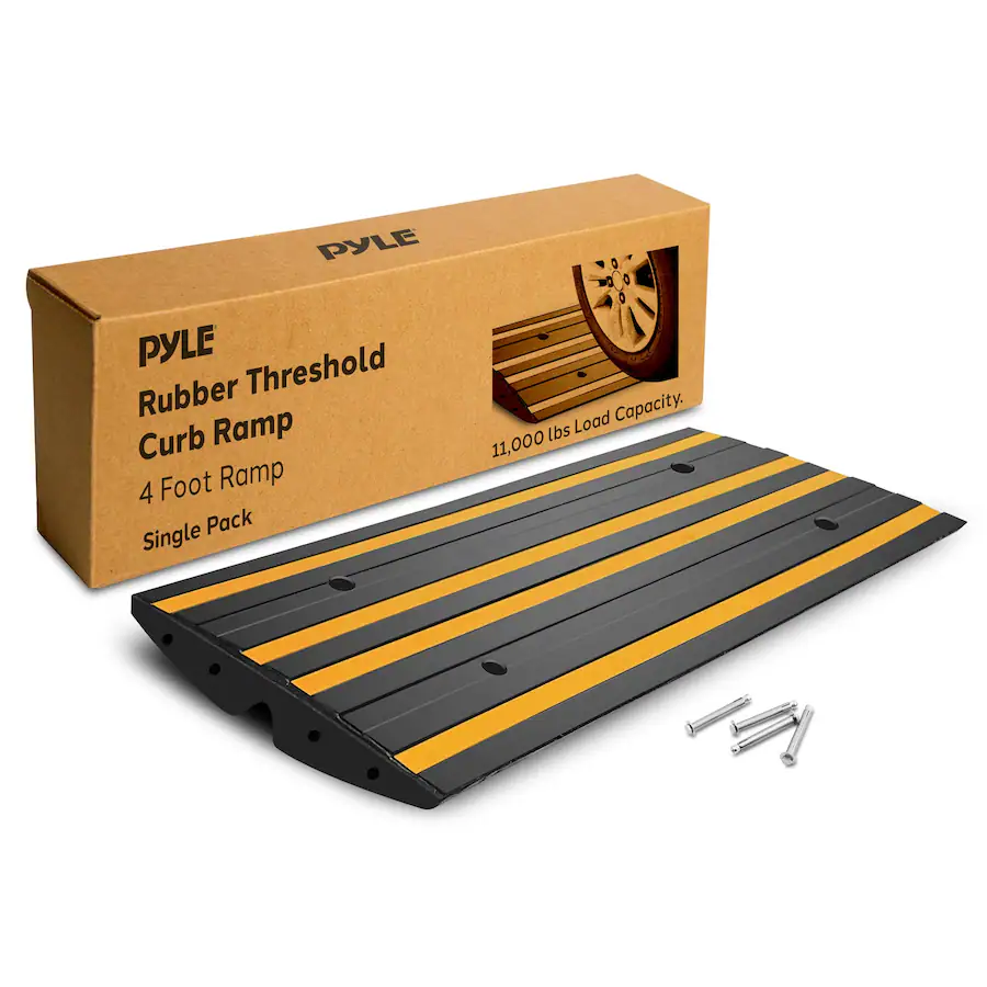 Pyle 4ft Rubber Curb Ramp – Non Slip Threshold Ramp for Driveways ...