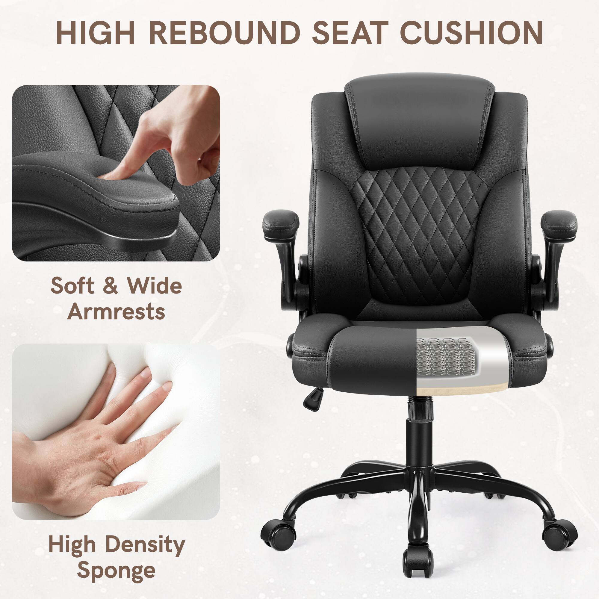 HIGH REBOUND SEAT CUSHION: High Density Sponge, Soft & Wide Armrests
