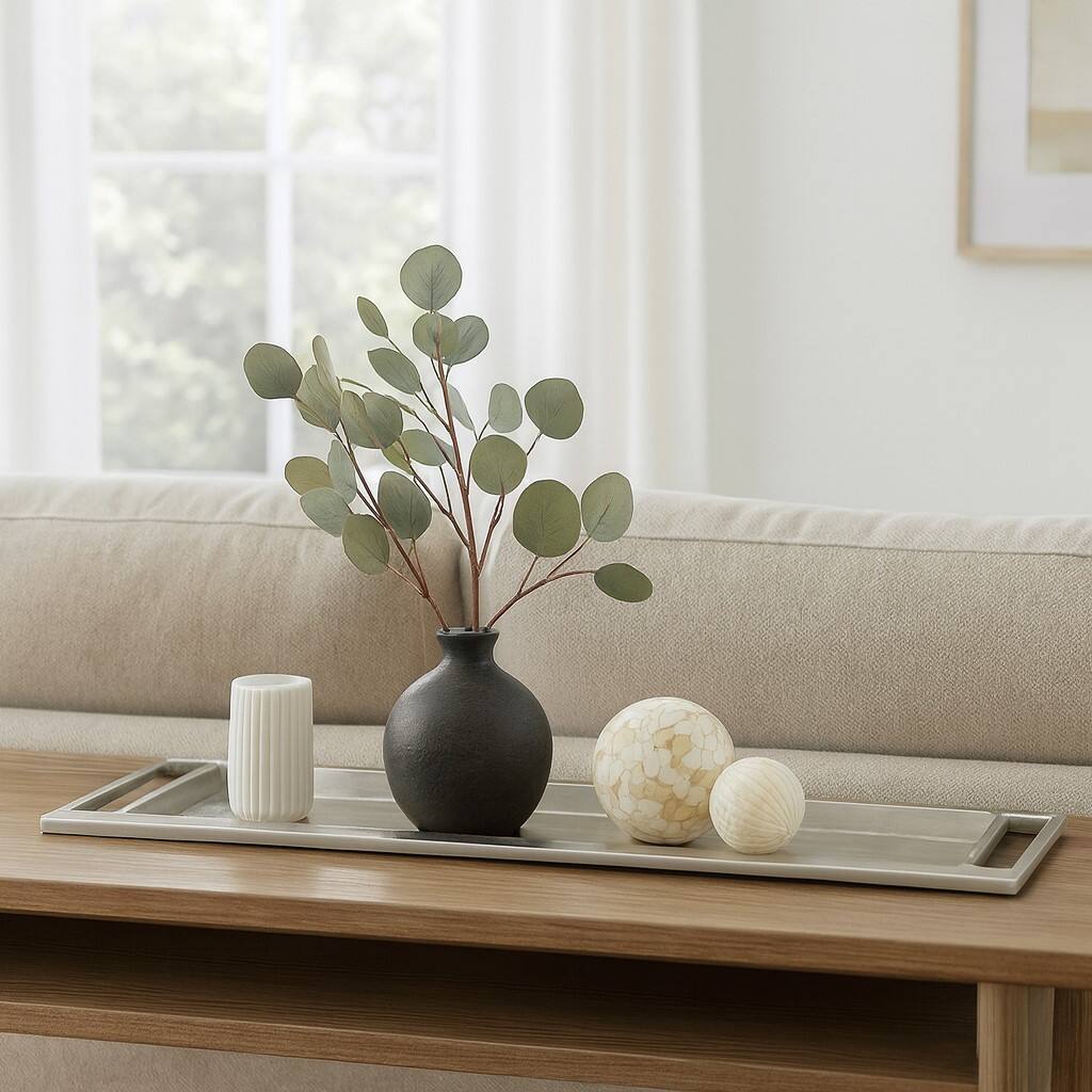 Back. Jiallo - Rectangular tray with cut handle: 23x8" - Silver.
