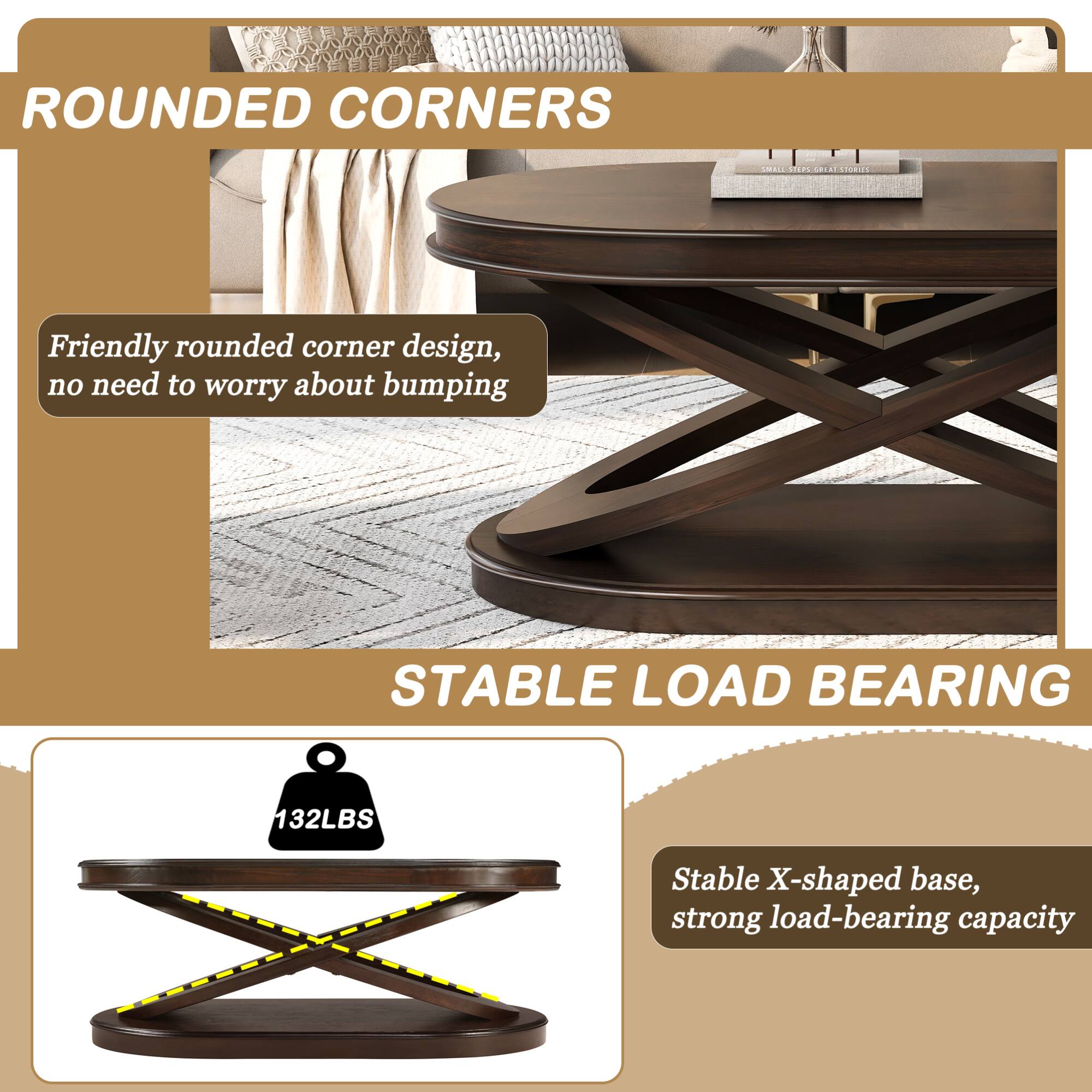 **ROUNDED CORNERS**

Friendly rounded corner design, no need to worry about bumping

**STABLE LOAD BEARING**

Stable X-shaped base, strong load-bearing capacity

132LBS