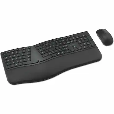 Front. Kensington - KM680 Ergonomic Wireless Keyboard & Mouse Set, Rechargeable, Quiet Keys, Compact, Multi-OS – K72486NA - Black.
