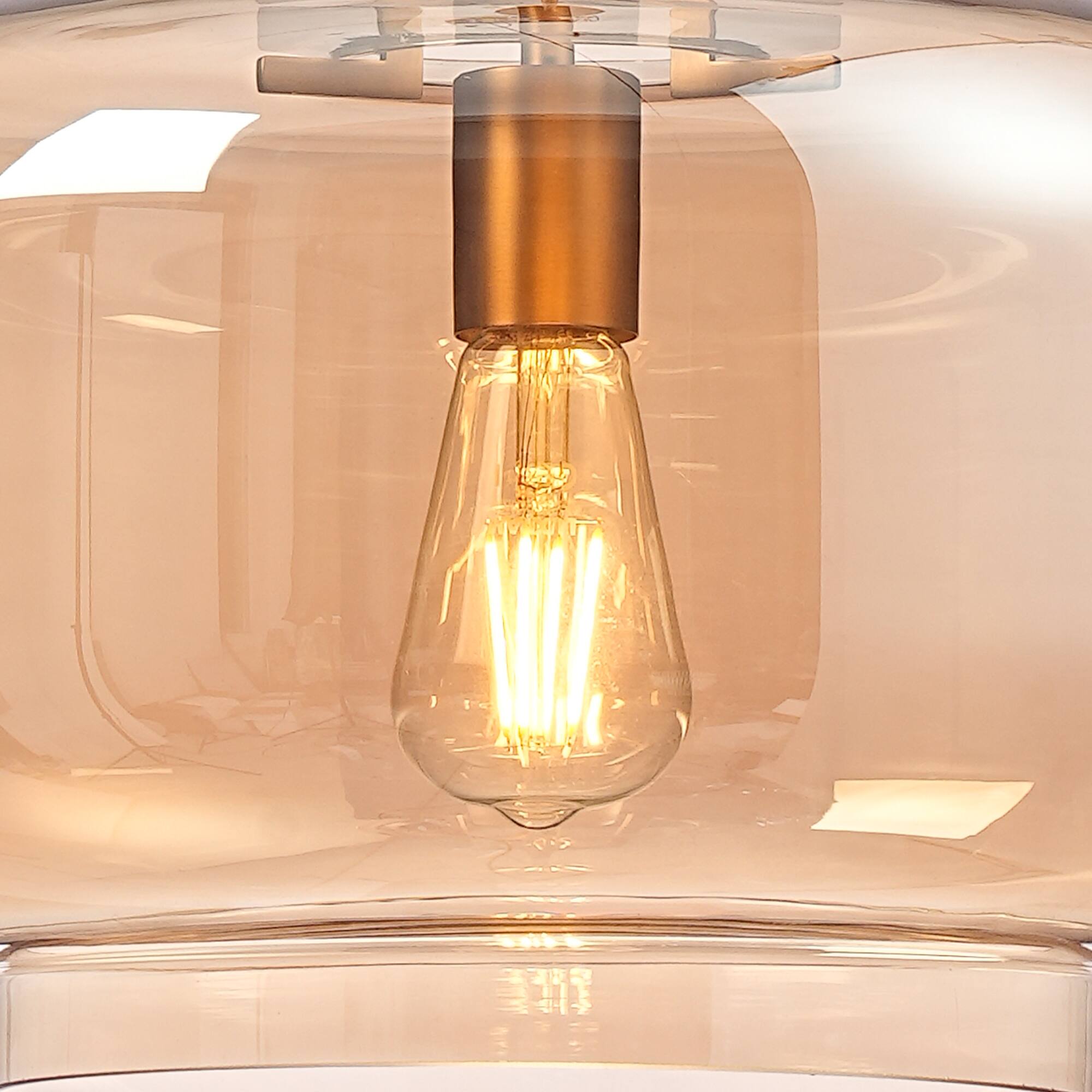 Alt View 3. Parrot Uncle - 15" Modern Round Amber Glass Shade Pendant Light 1-Light Adjustable Hanging Light for Kitchen Island - Amber.