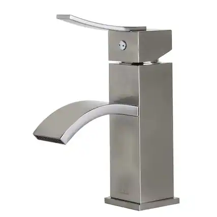 Front. Alfi - Brushed Nickel Square Body Curved Spout Single Lever Bathroom Faucet - Silver.