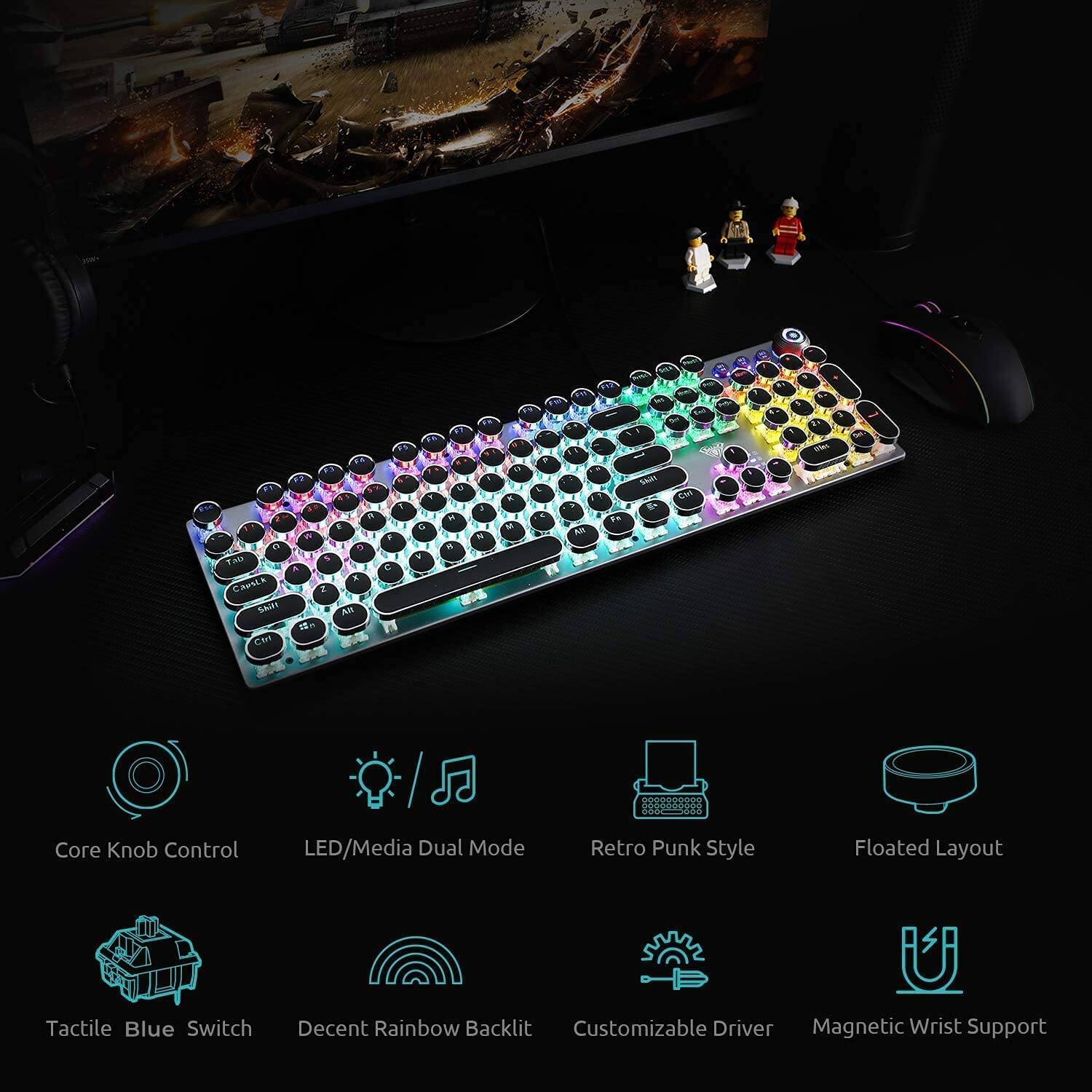 COTTAGE F2088 Typewriter Style Mechanical Gaming Switches Rainbow ...