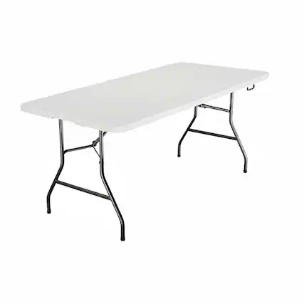 Front. Boyel Living - White 6FT Fold-in-Half Table with Metal Frame Easy to Clean Waterproof Surface - Gray.