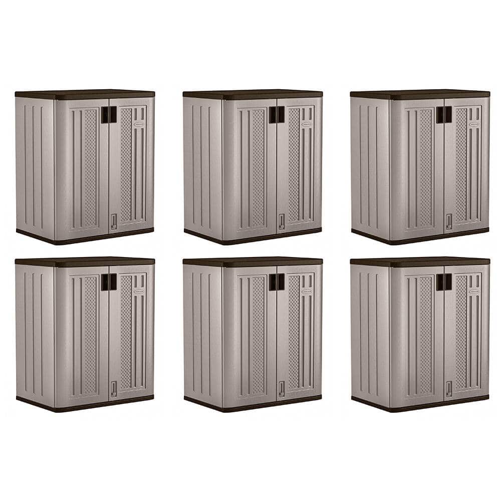 Suncast - 9 Cu Ft Heavy Duty Resin Garage Base Storage Cabinet, Platinum (6 Pack)