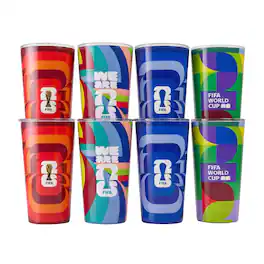 Jay Import - FIFA Set of 8 Highball / Pint Glasses - 16 oz Assorted Soccer Patterns - Official Collectible Set - Multi