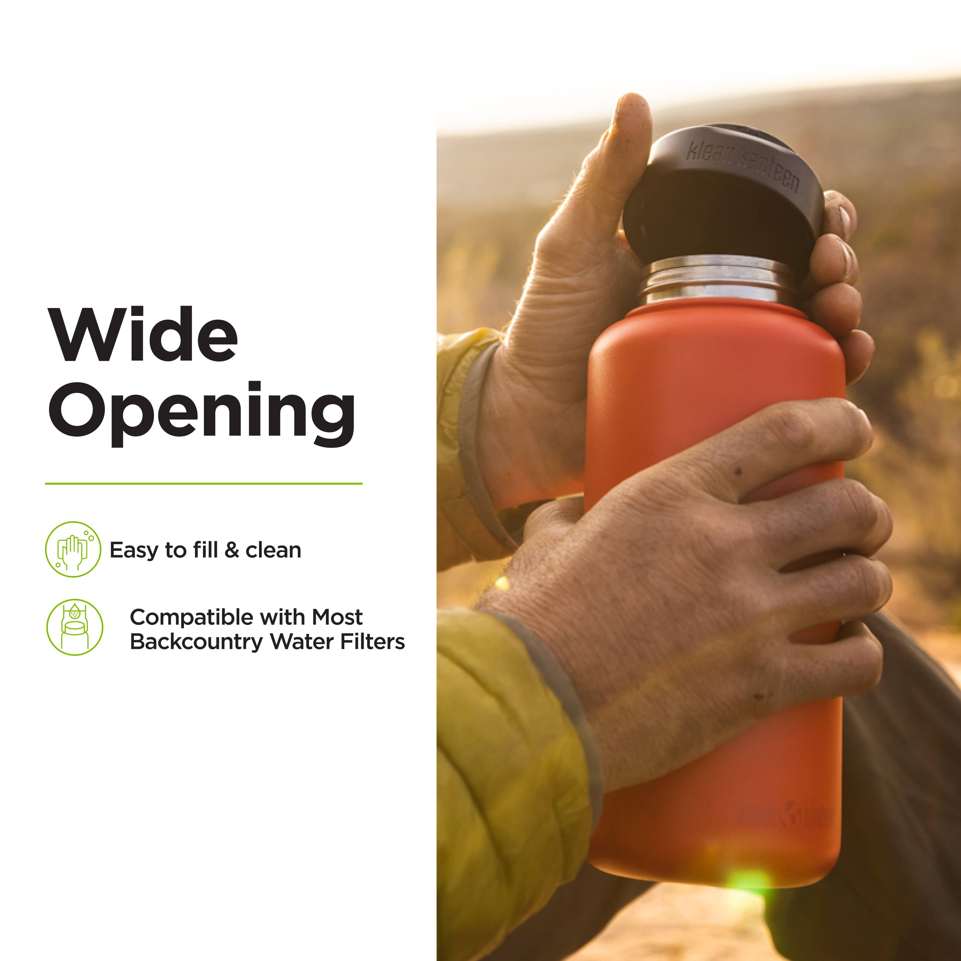 - Wide Opening
- Easy to fill & clean
- Compatible with Most Backcountry Water Filters