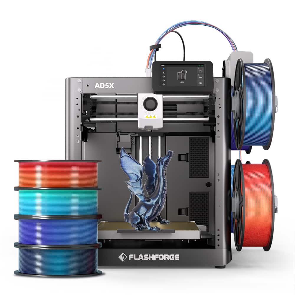 Flashforge - Adventurer AD5X 3D Printer Bundle with 4× 1kg PLA Multicolor Filament Rolls in Random Colors - Black