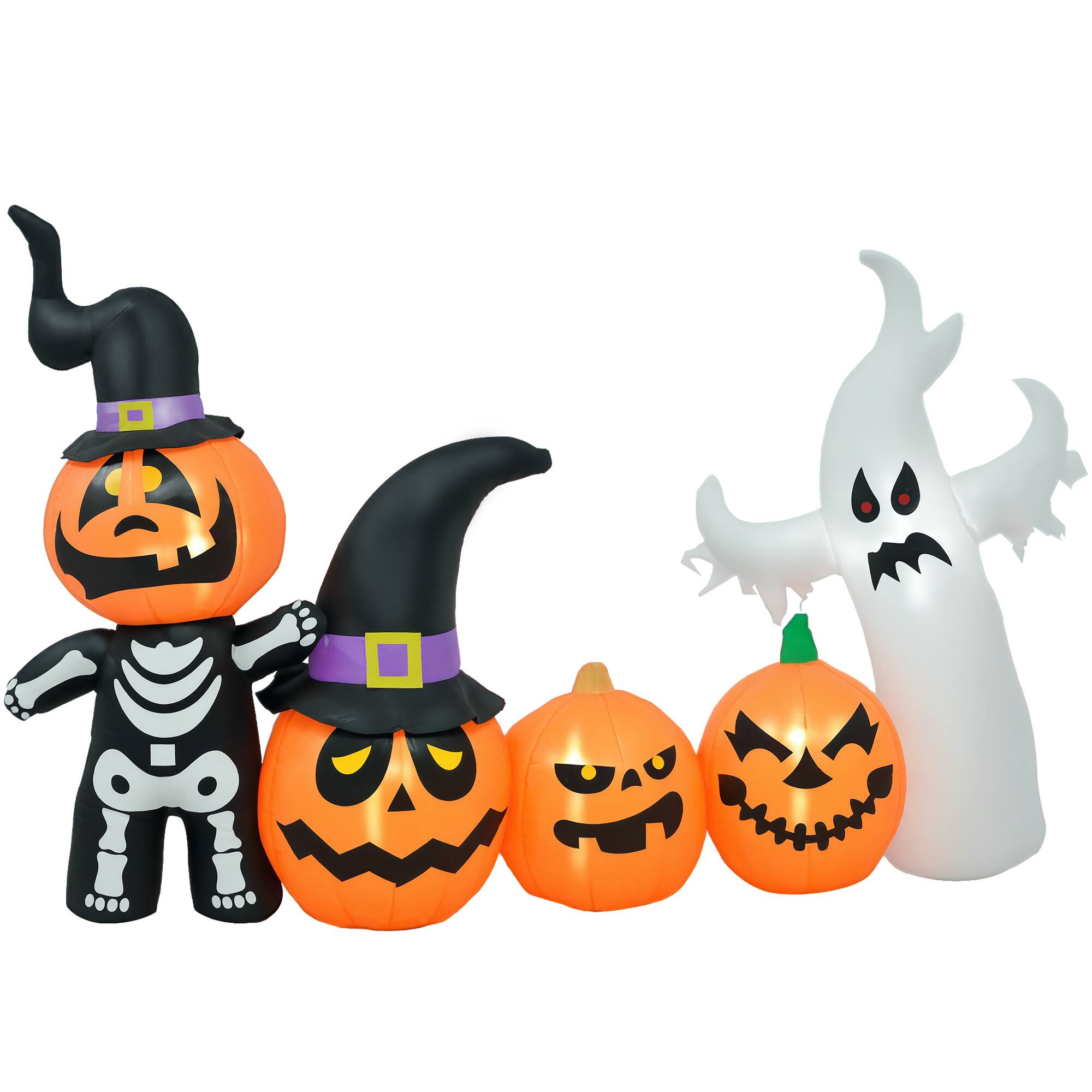 Front. Homcom - 7.5ft Halloween Inflatables Pumpkin Ghost Family, Blow Up Halloween Decorations Outdoor LED Yard Display, Waterproof - orange.