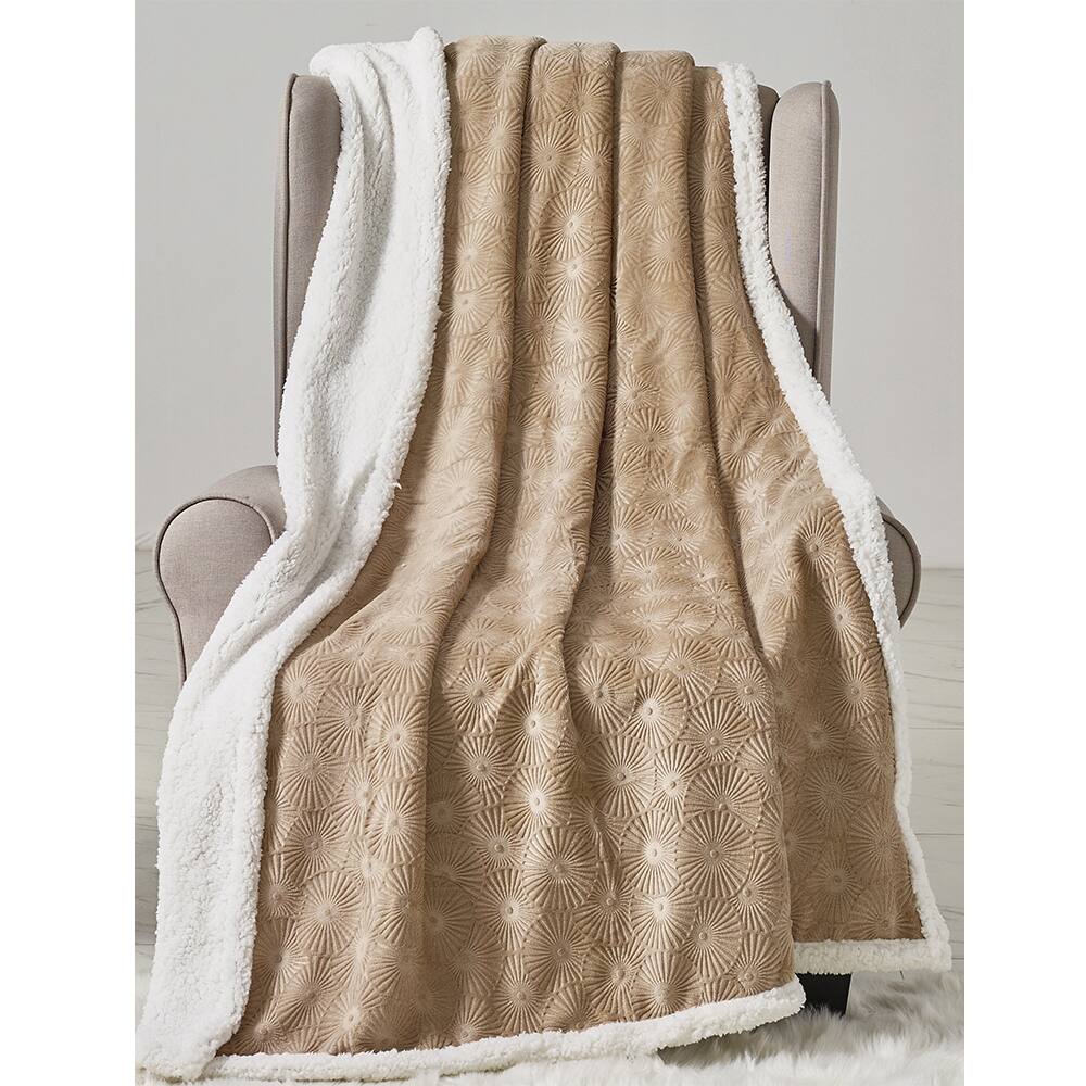 Alt View 1. Noble House - Plazatex Louvre Sherpa Decorative Super Soft Throw Blanket for Sleep/Decor 50" x 60" Taupe - Taupe.