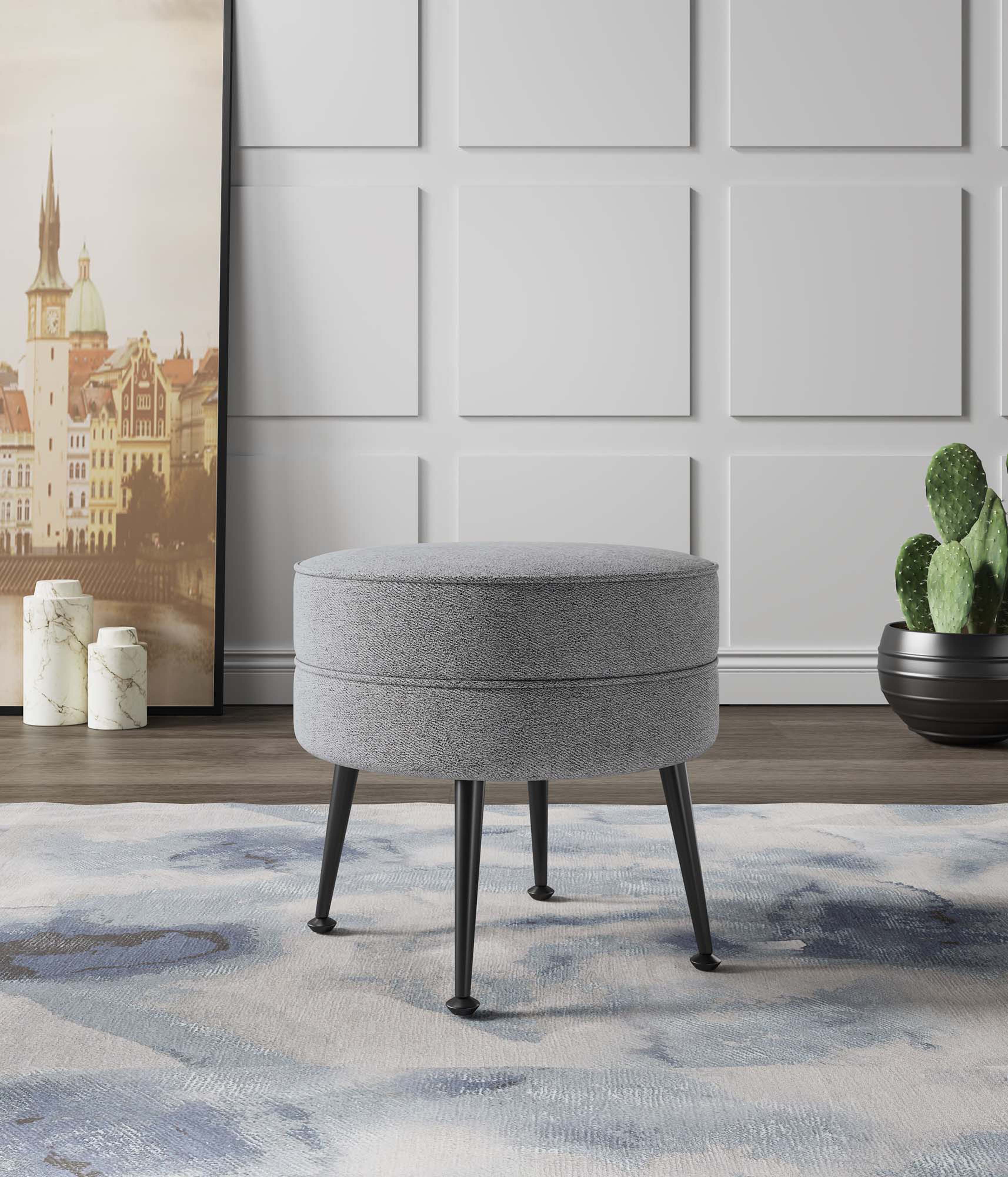 Angle. Manhattan Comfort - Bailey Mid-Century Modern Upholstered Accent Ottoman - Gray.