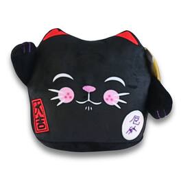 Maneki Neko - Printed Cushion Soft Velboa 8 inch / 20cm x 21cm Black Closed Eye