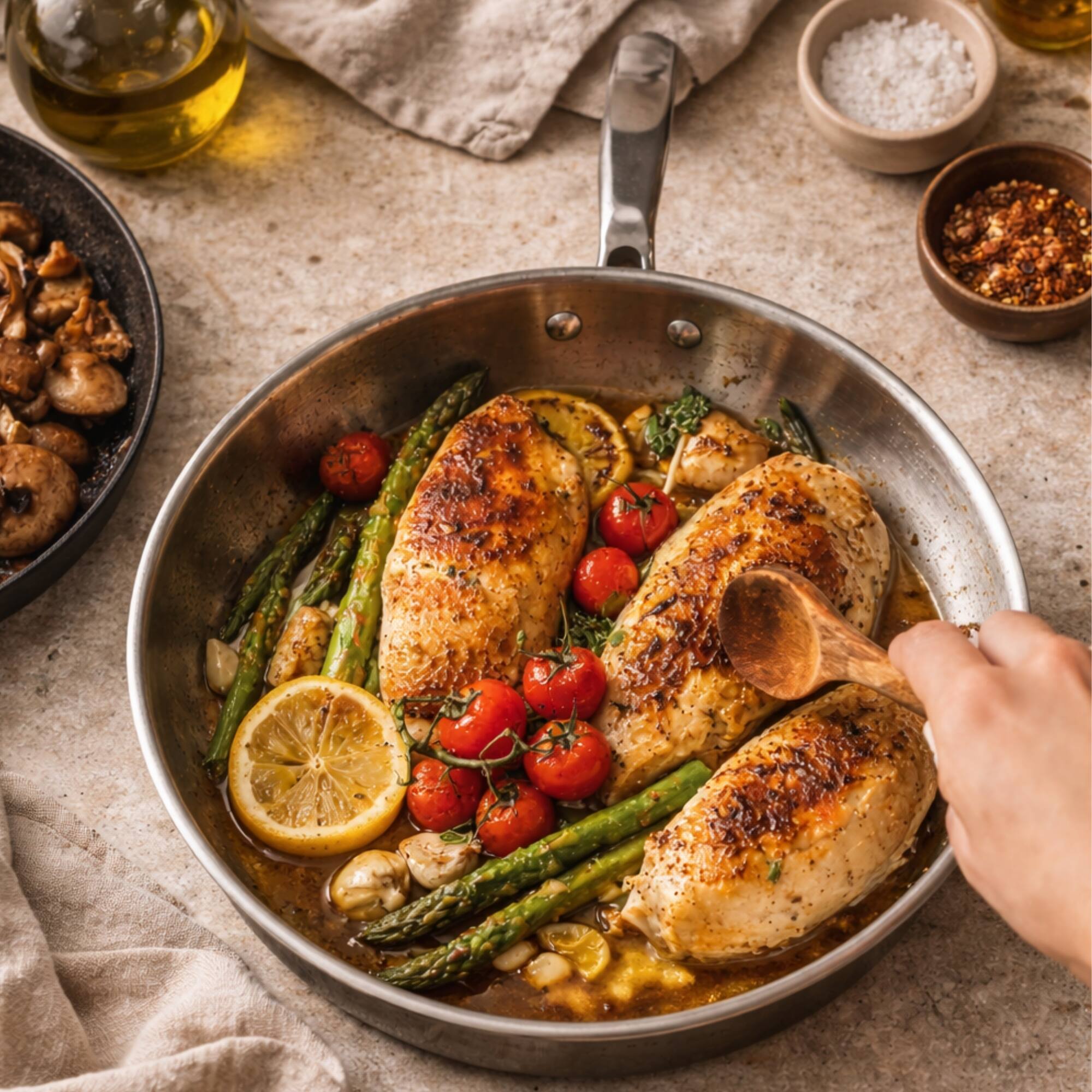 Angle. Alva - Alva Maestro 5-Ply Stainless Steel Frying Pan 9.5" - Oven Safe and Toxin-Free Cookware - Silver.