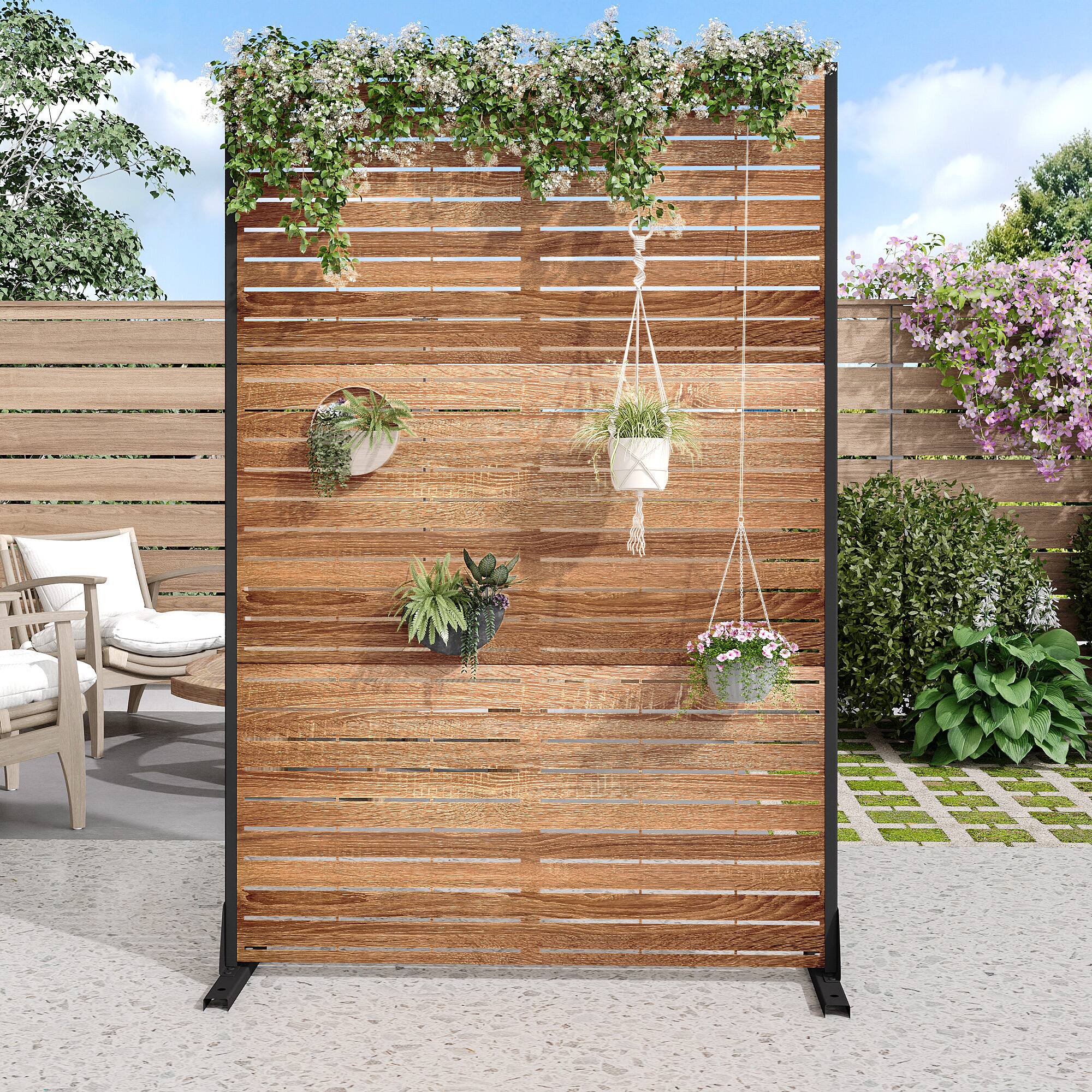 Alt View 1. PexFix - 72 in. x 47 in. Veneer Pattern Metal Outdoor Privacy Screen & Panels, Freestanding Garden Divider Fence - Natural.
