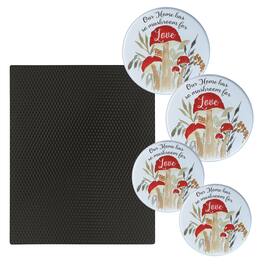 Range Kleen - 5-Piece 17 x 20-inch Black Matte Counter Mat and 4-pk Mushroom Love Burner Covers