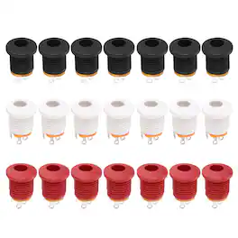 Unique Bargains - 30pcs DC5521 5.5x2.1mm 30V 0.5A 3Pin Female Jack with Dust Plug for Guitar/Car Audio/Power Supply - Black, Red, White