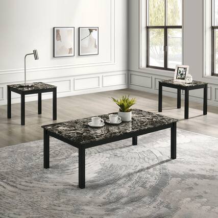 Front. Parrot Uncle - 3-Piece Faux Marble Top Coffee and End Table Set with Solid Wood Legs for Living Room - Black & White.