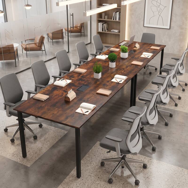 Alt View 3. WELLFOR - 6ft Conference Table for 6 People, Rectangular Meeting Boardroom Table for Office - Rustic Brown.