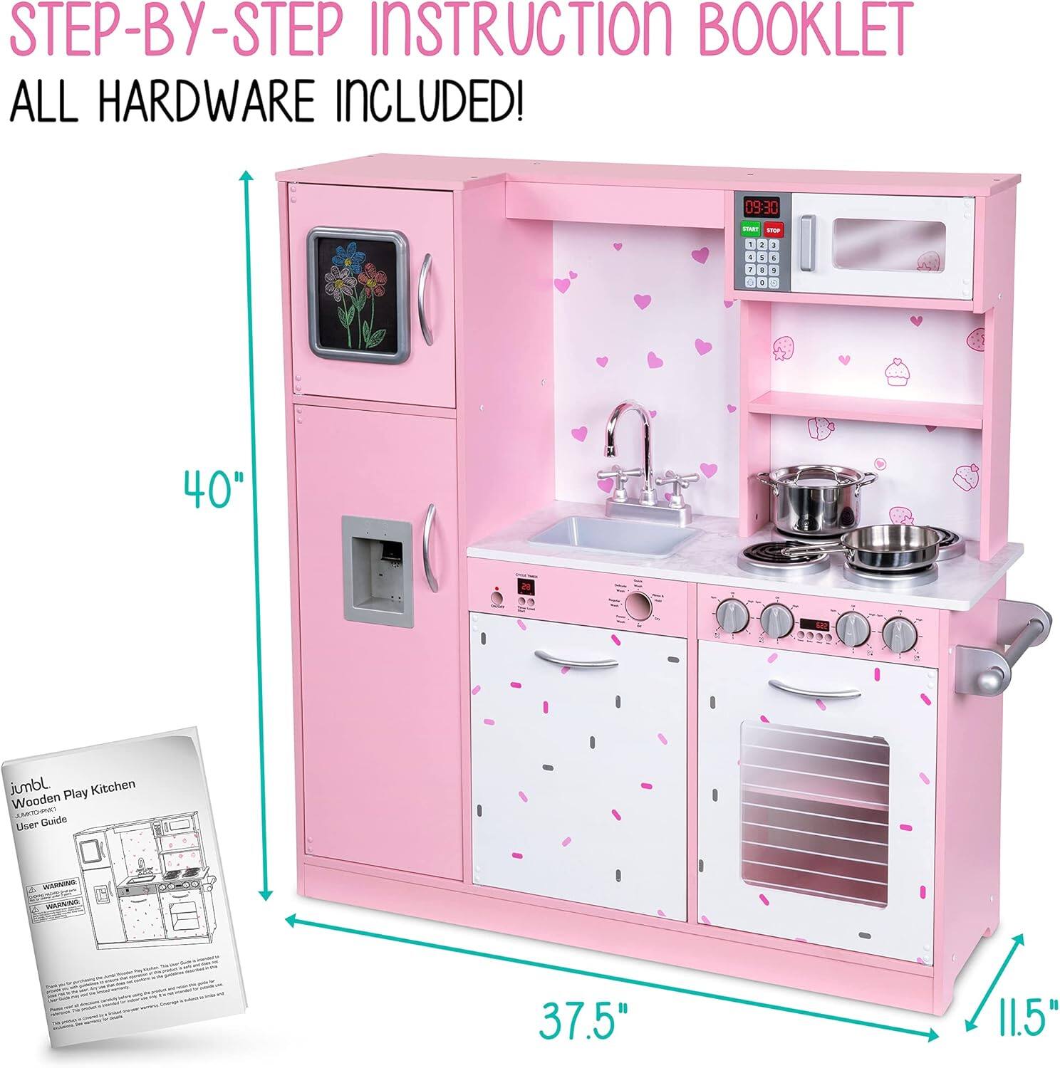 STEP-BY-STEP INSTRUCTION BOOKLET ALL HARDWARE INCLUDED! 09:30 - - - 40" jumbo Play Kitchen Wooden User Guide - - 37.5" 11.5"