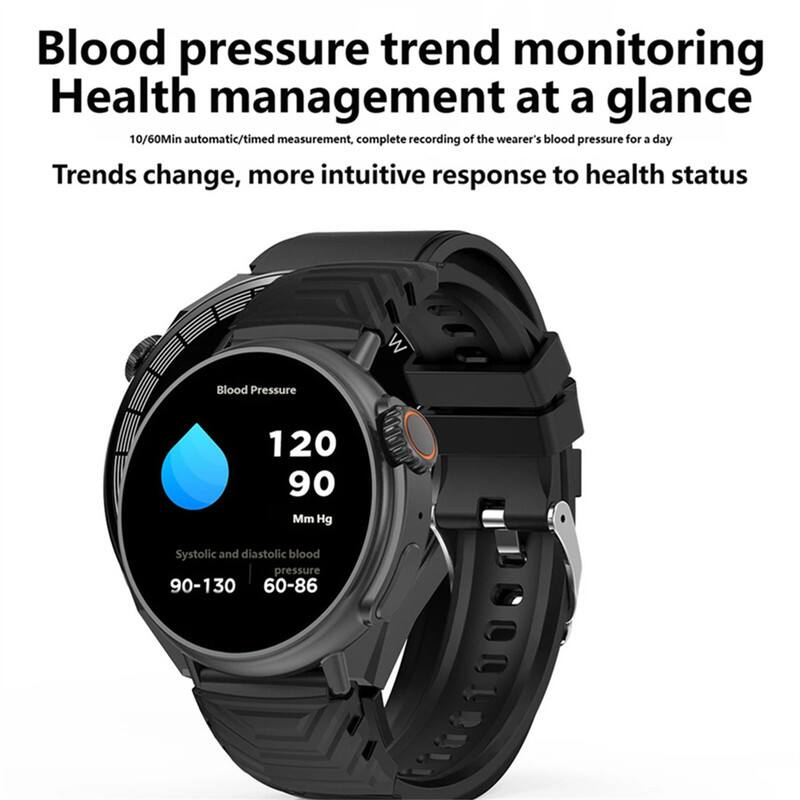 Blood pressure trend monitoring  
Health management at a glance  

10/60Min automatic/timed measurement, complete recording of the wearer's blood pressure for a day  
Trends change, more intuitive response to health status  

Blood Pressure  
120 90 Mm Hg  

Systolic and diastolic blood pressure  
90-130 60-86
